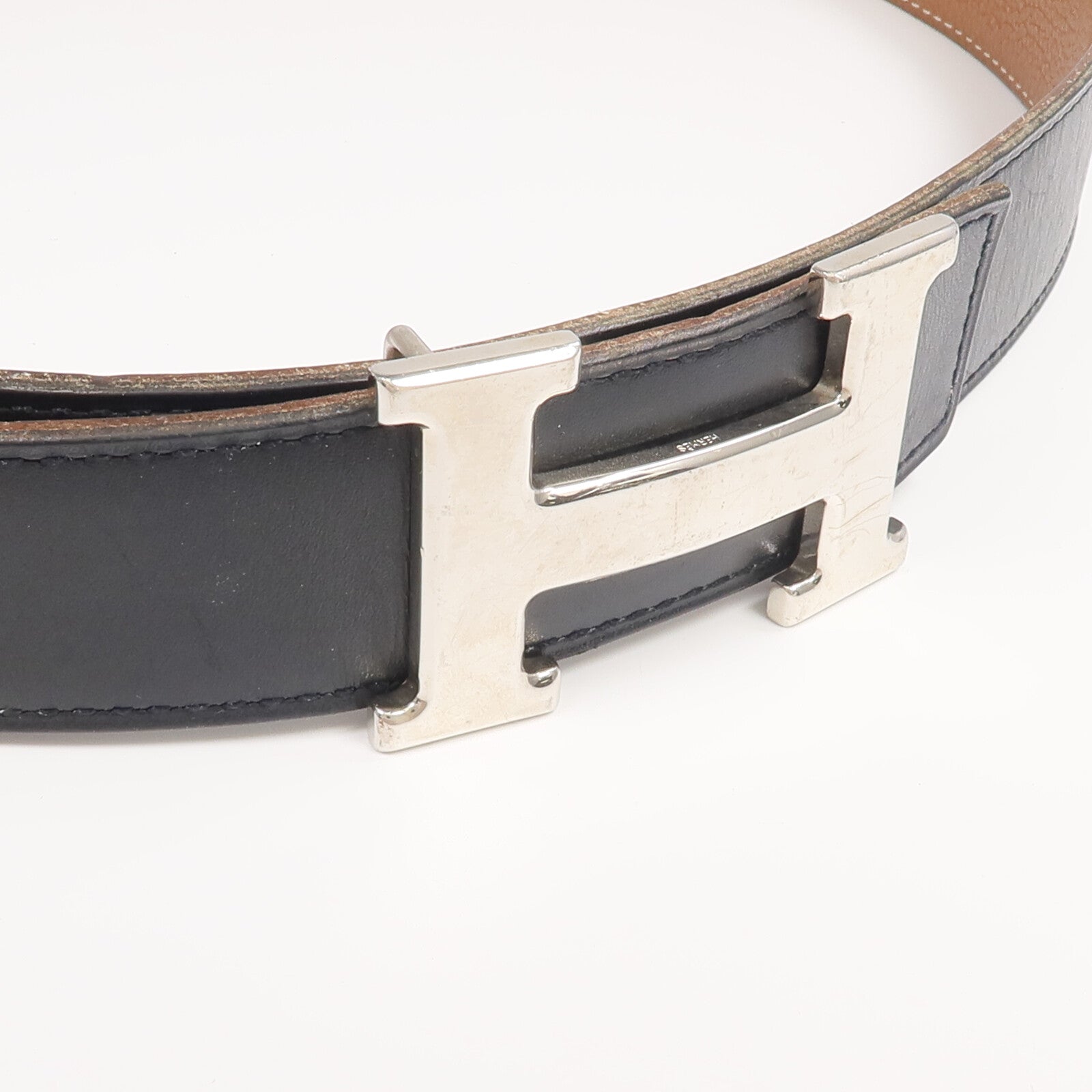 HERMES Togo/Box Calf皮革Constance Belt銀扣皮帶