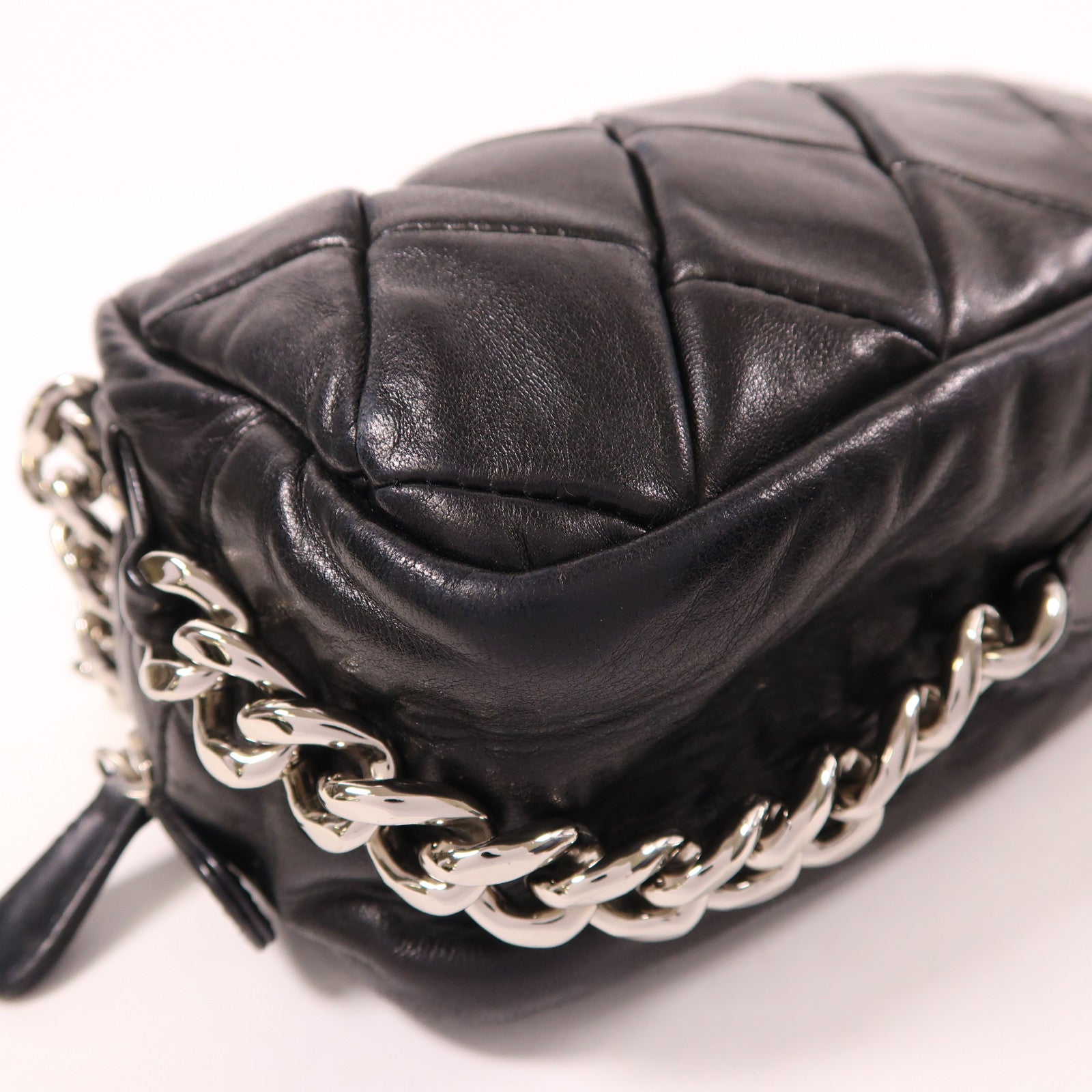 CHANEL 牛皮皮革Chain Shoulder銀扣鏈帶肩背袋