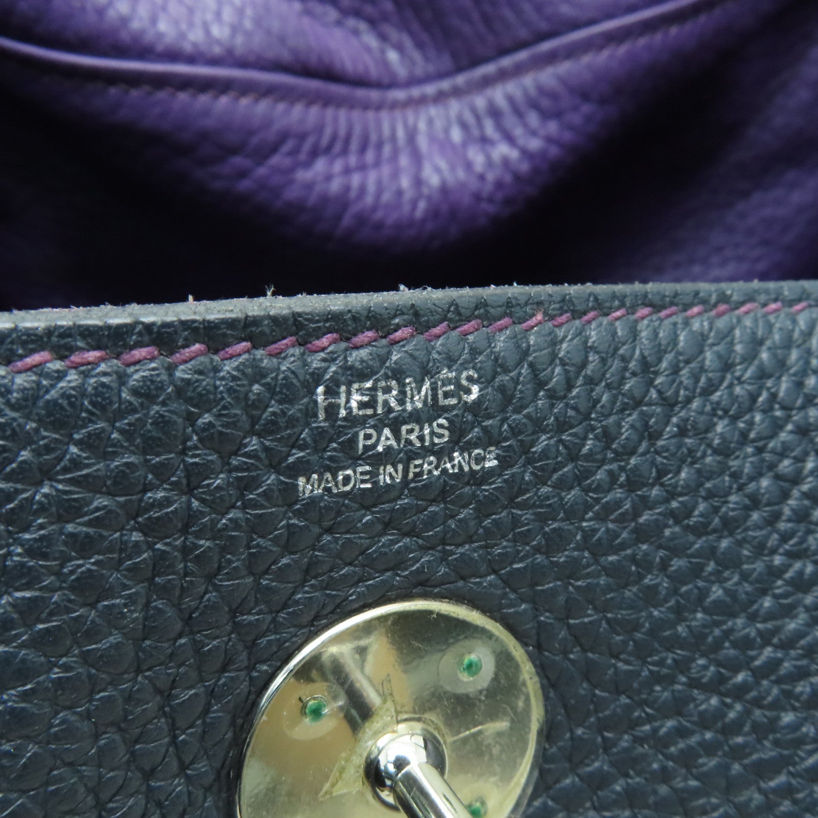 HERMES 【激減優惠】Clemence皮革Lindy 26銀扣手挽肩背兩用袋深藍色
