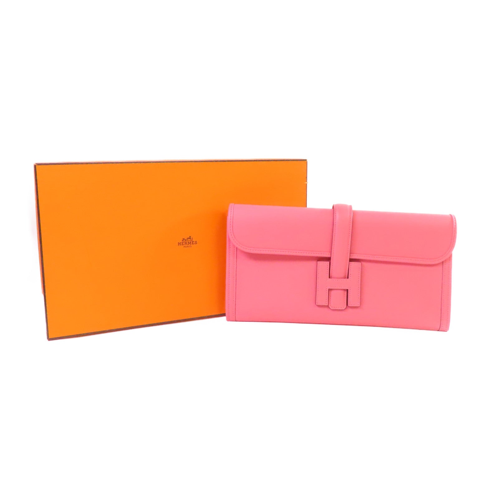 HERMES 【激減優惠】Swift皮革Jige Clutch手拿包Rose Confetti玫瑰糖果色