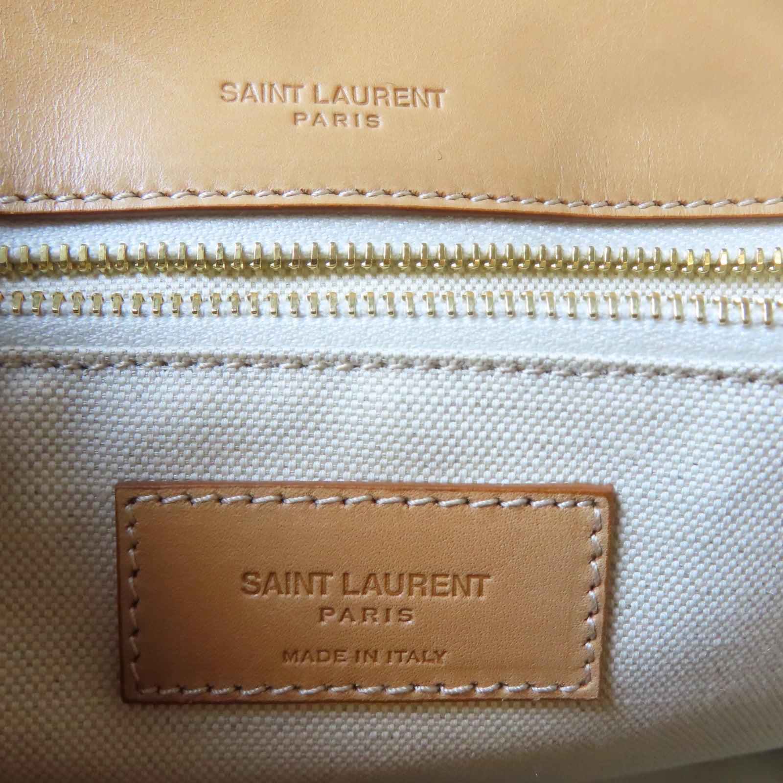 SAINT LAURENT 帆布Niki Chain Shoulder金扣鏈帶肩背袋米色/啡色