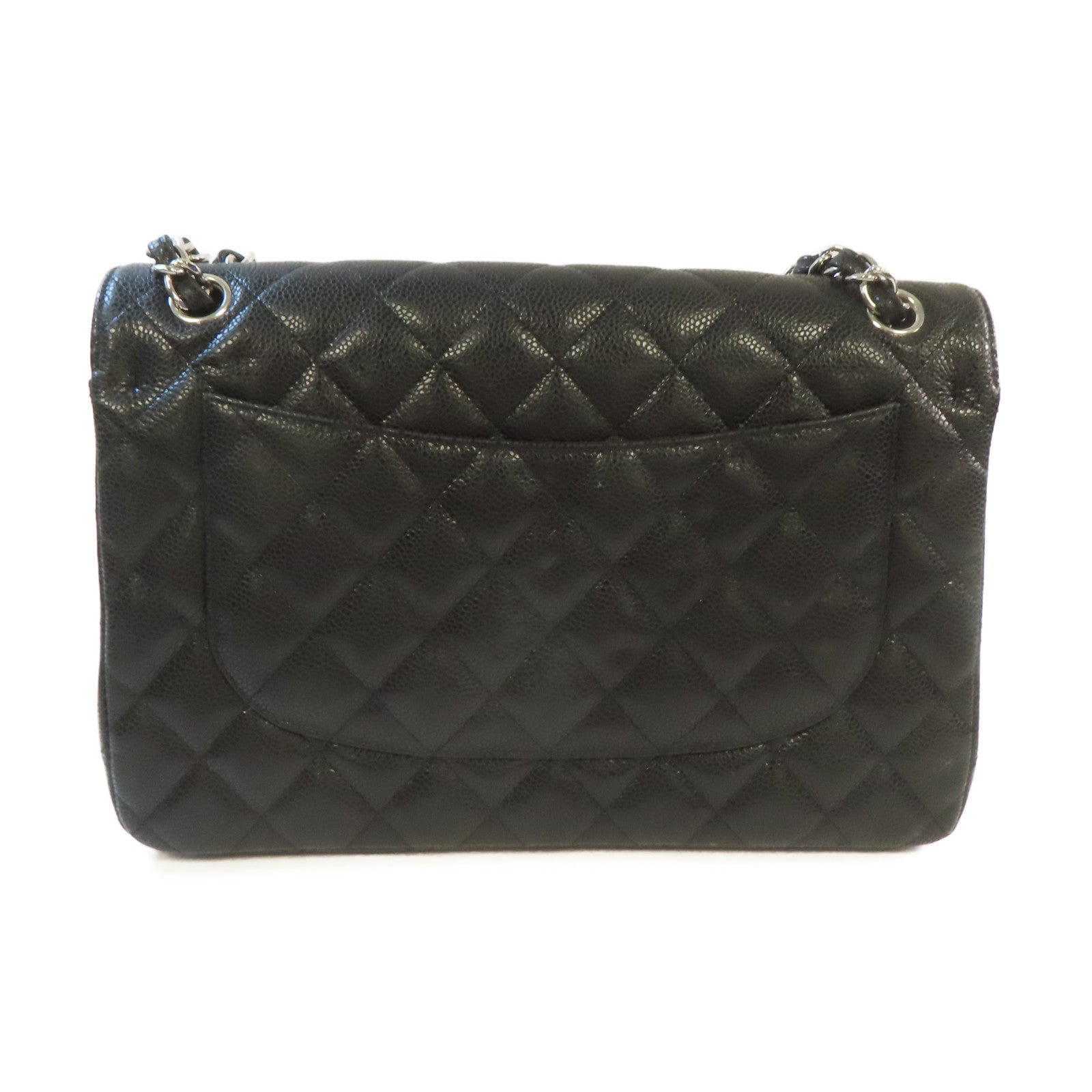 CHANEL **【激減優惠】菱格Caviar皮革Jumbo Chain Shoulder Bag銀扣鏈帶肩背袋黑色