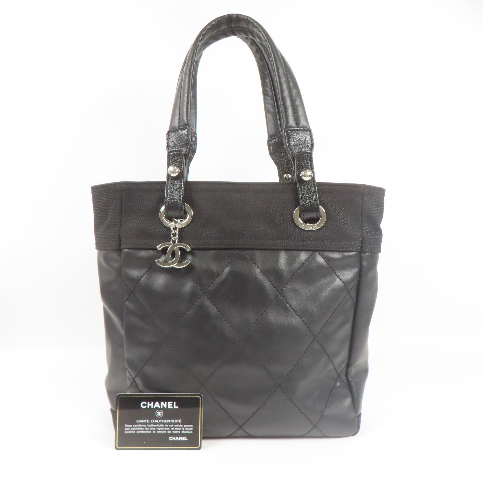 CHANEL 牛皮皮革/帆布Shoulder Bag銀扣肩背袋