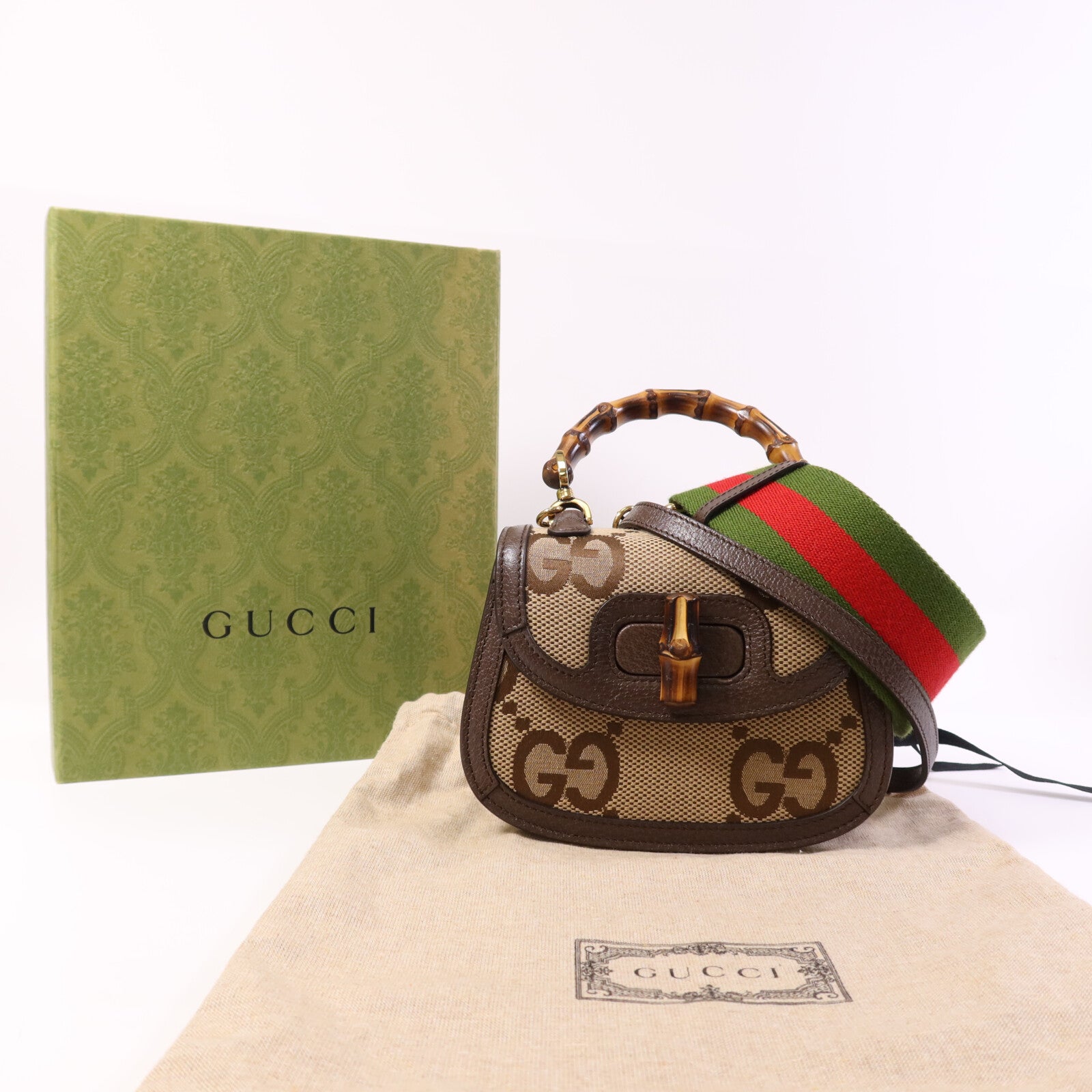 GUCCI 帆布Bamboo 1947金扣肩背袋