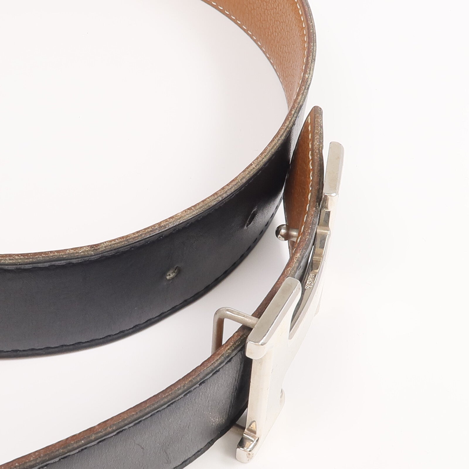 HERMES Togo/Box Calf皮革Constance Belt銀扣皮帶