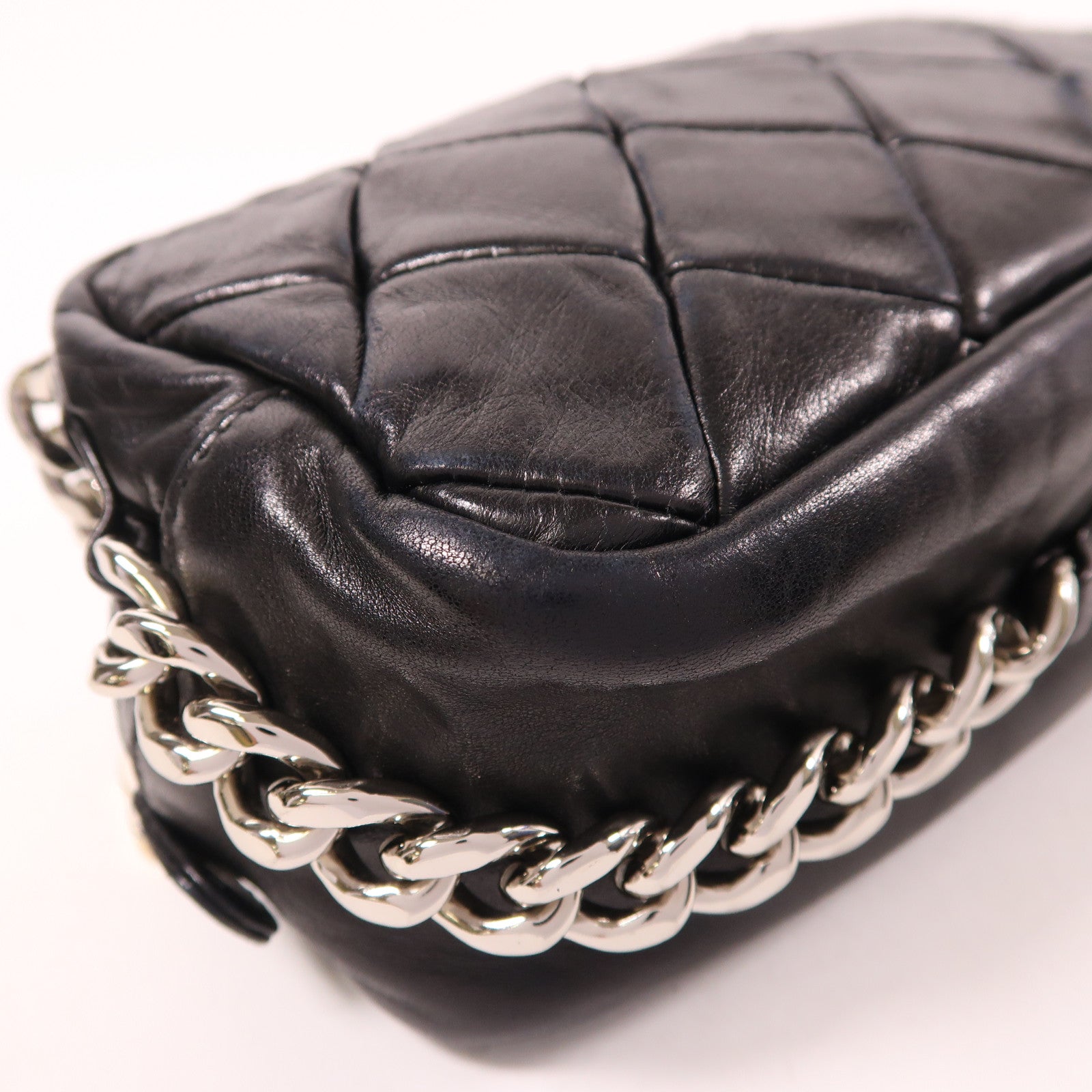CHANEL 牛皮皮革Chain Shoulder銀扣鏈帶肩背袋