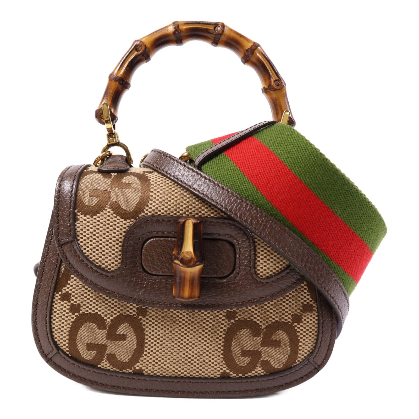 GUCCI 帆布Bamboo 1947金扣肩背袋
