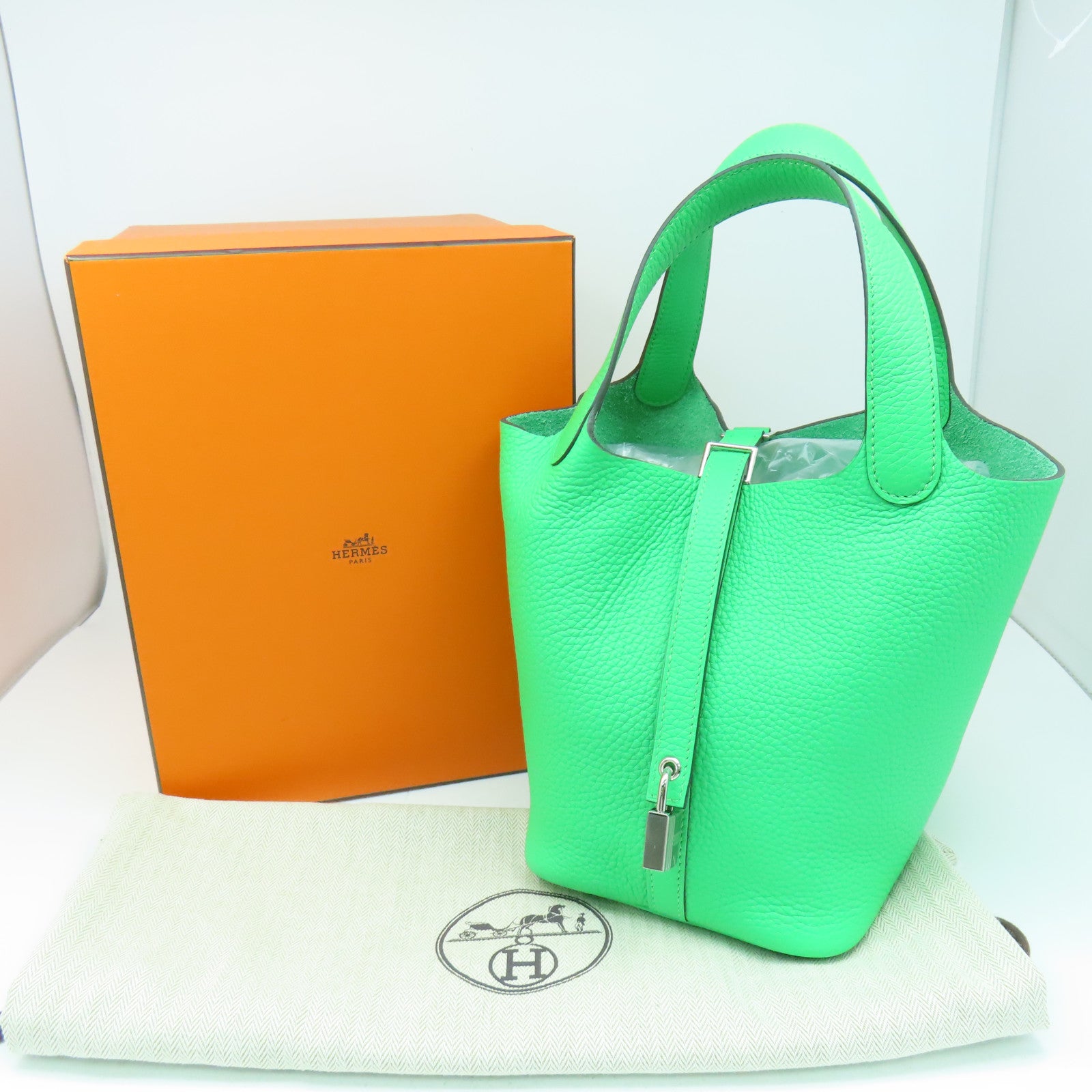 HERMES 【激減優惠】Clemence皮革Picotin PM銀扣手挽袋Vert Conics綠色
