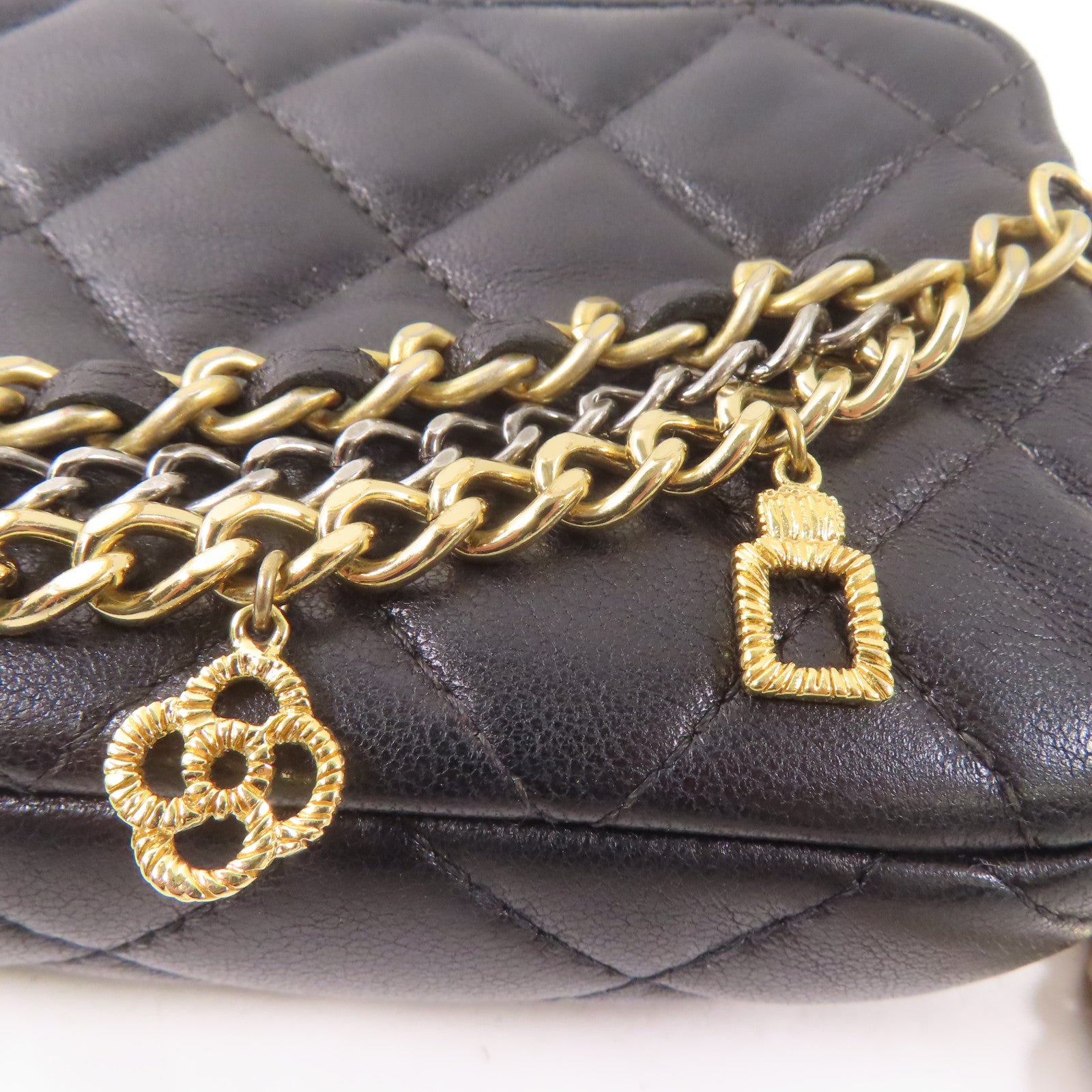 CHANEL 羊皮皮革Chain Shoulder Bag金扣鏈帶肩背袋黑色