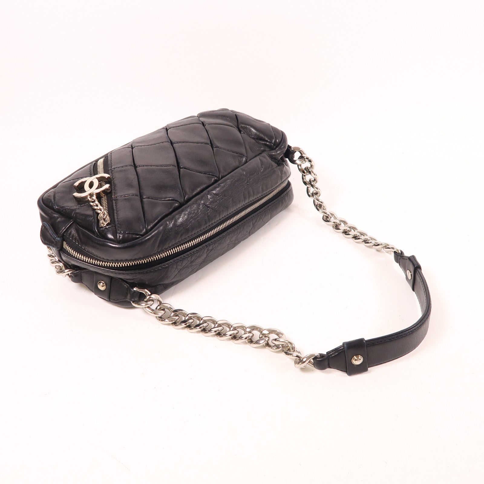 CHANEL 牛皮皮革Chain Shoulder銀扣鏈帶肩背袋