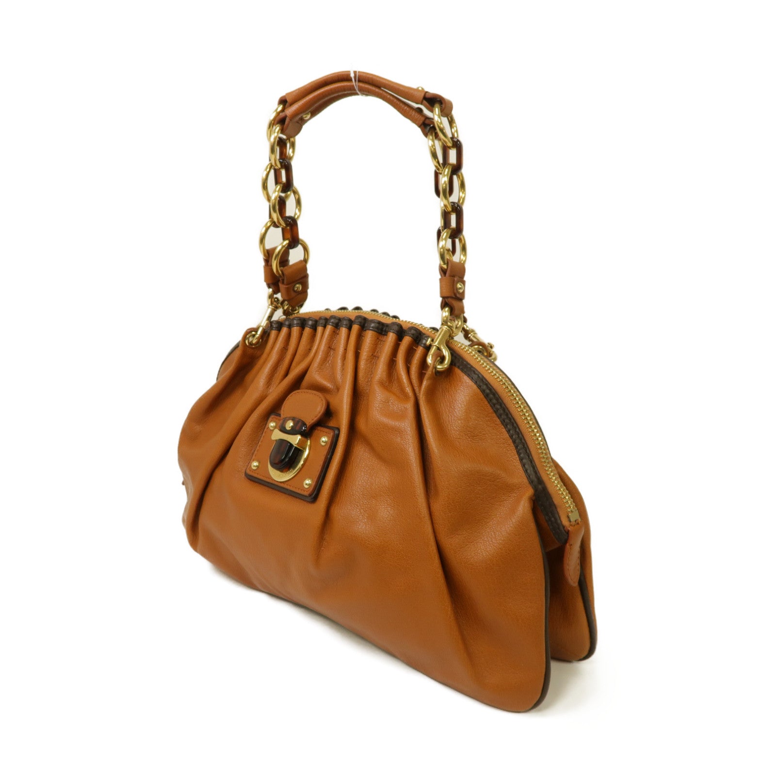 MARC JACOBS 【激減優惠】牛皮皮革Chain Shoulder Bag金扣鏈帶肩背袋棕色