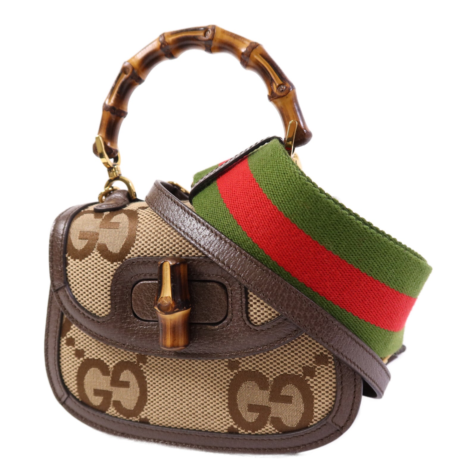 GUCCI 帆布Bamboo 1947金扣肩背袋