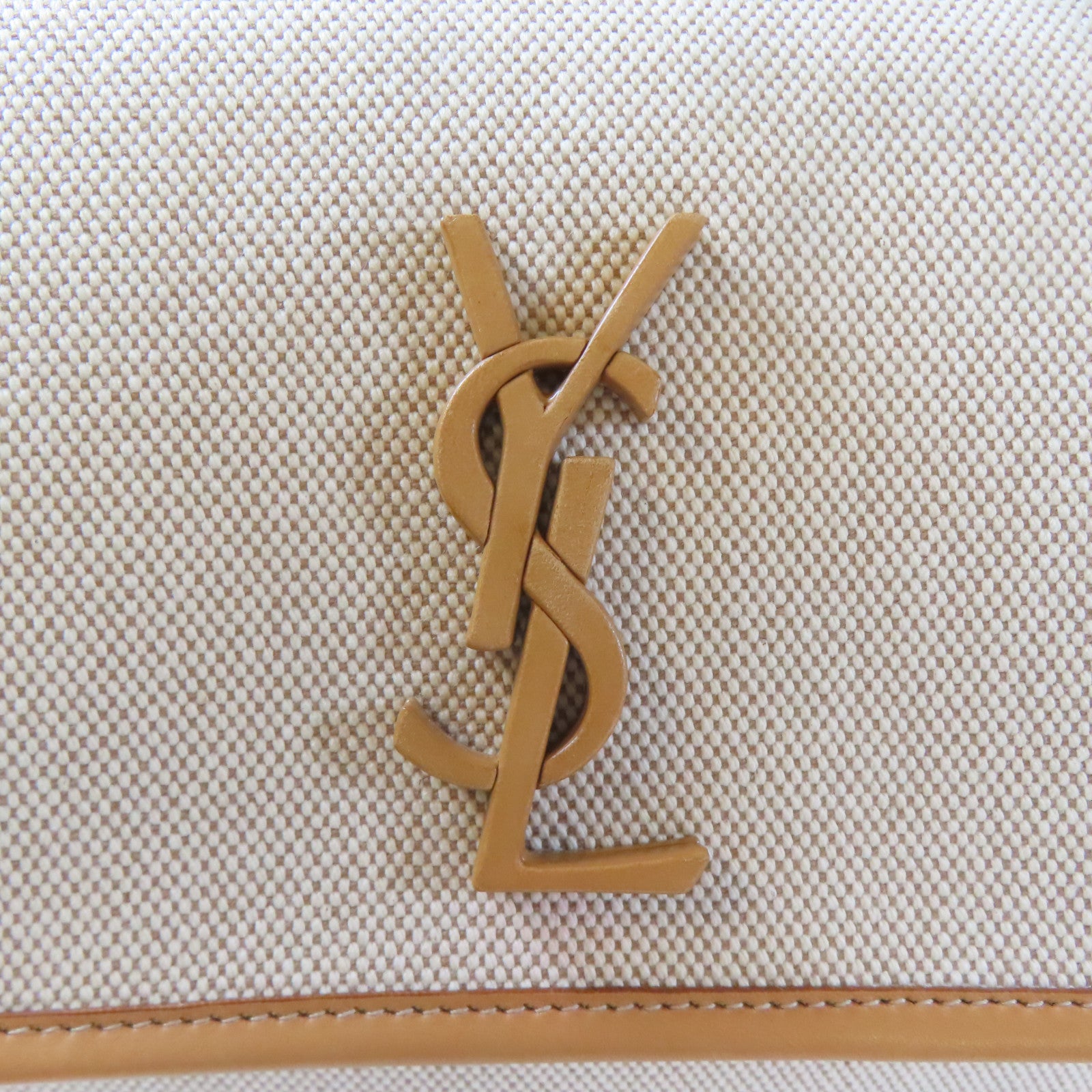 SAINT LAURENT 帆布Niki Chain Shoulder金扣鏈帶肩背袋米色/啡色