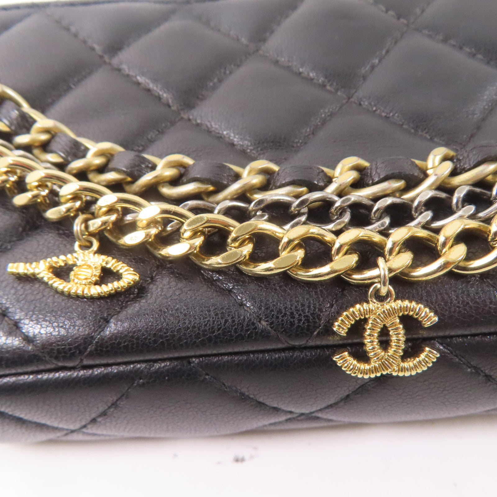 CHANEL 羊皮皮革Chain Shoulder Bag金扣鏈帶肩背袋黑色