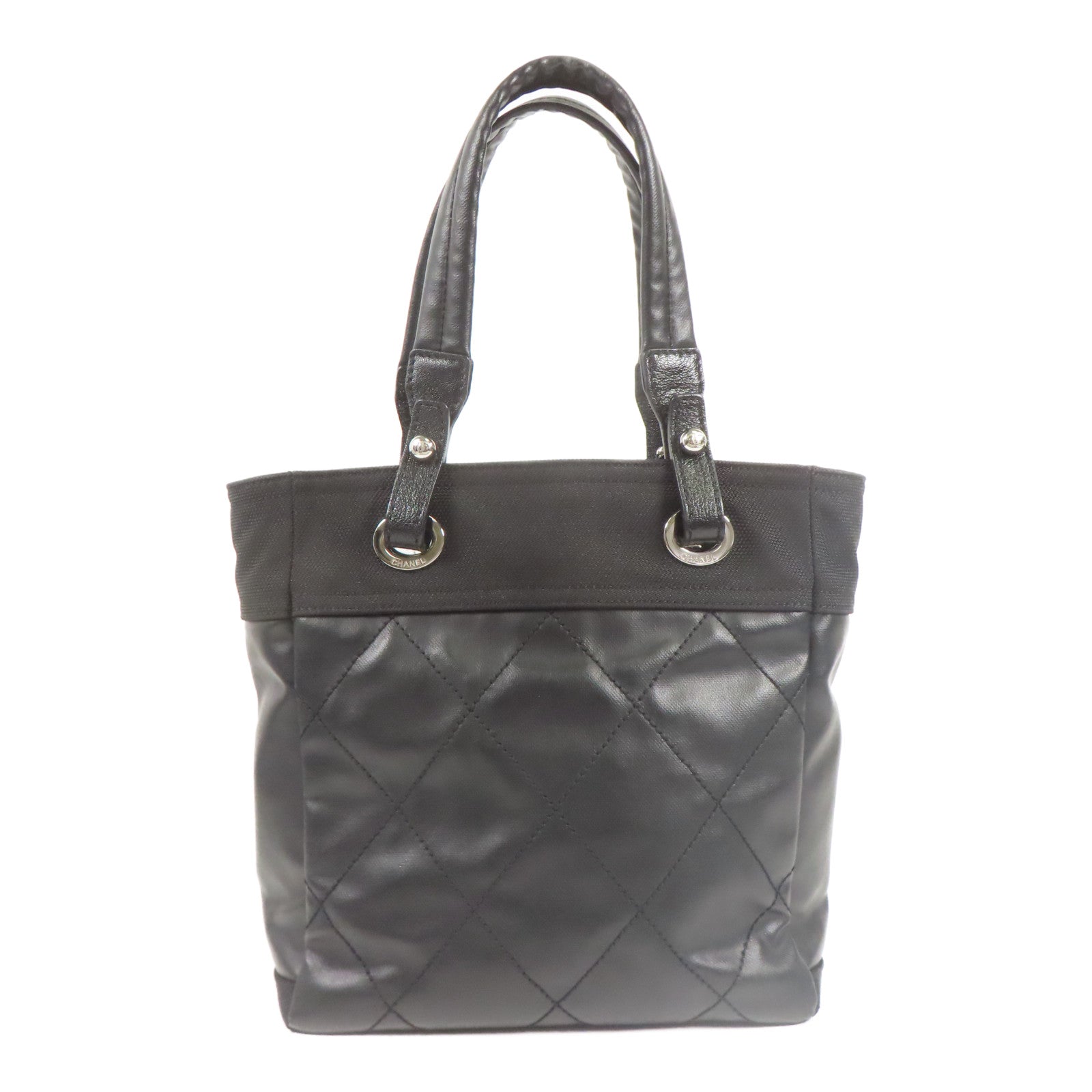 CHANEL 牛皮皮革/帆布Shoulder Bag銀扣肩背袋