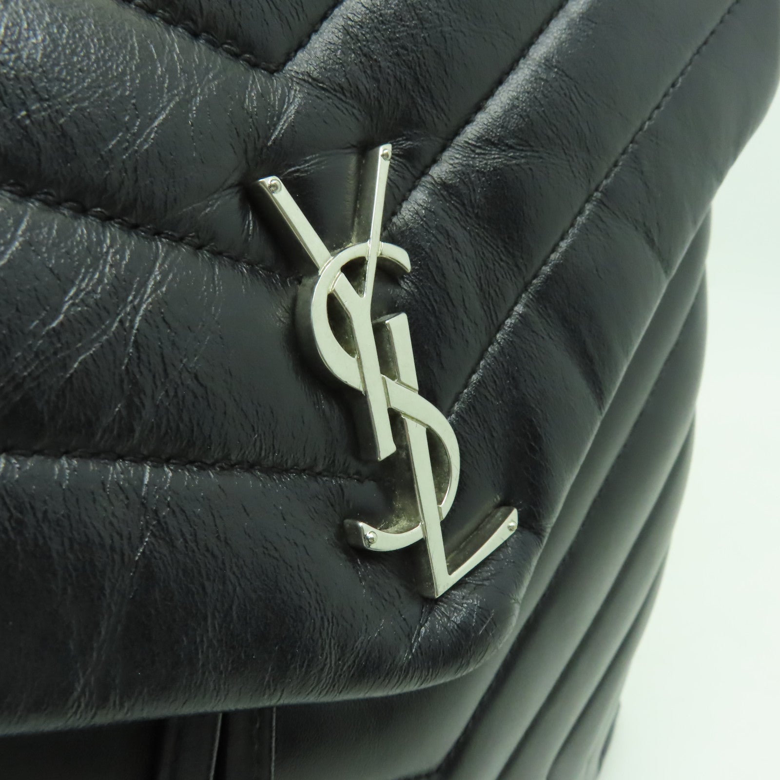 SAINT LAURENT 牛皮皮革Backpack銀扣背包黑色