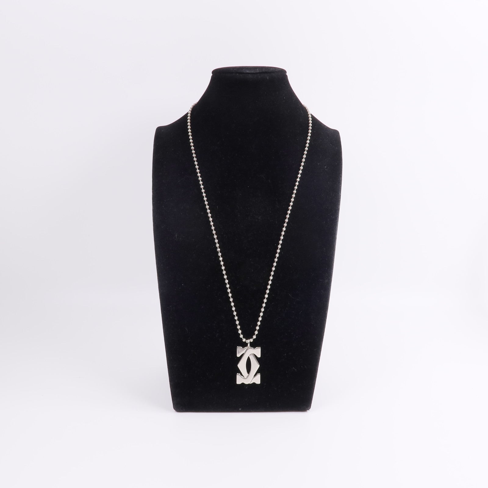 CARTIER 925純銀/不鏽鋼Vintage 2C Logo Pendent Necklace項鍊