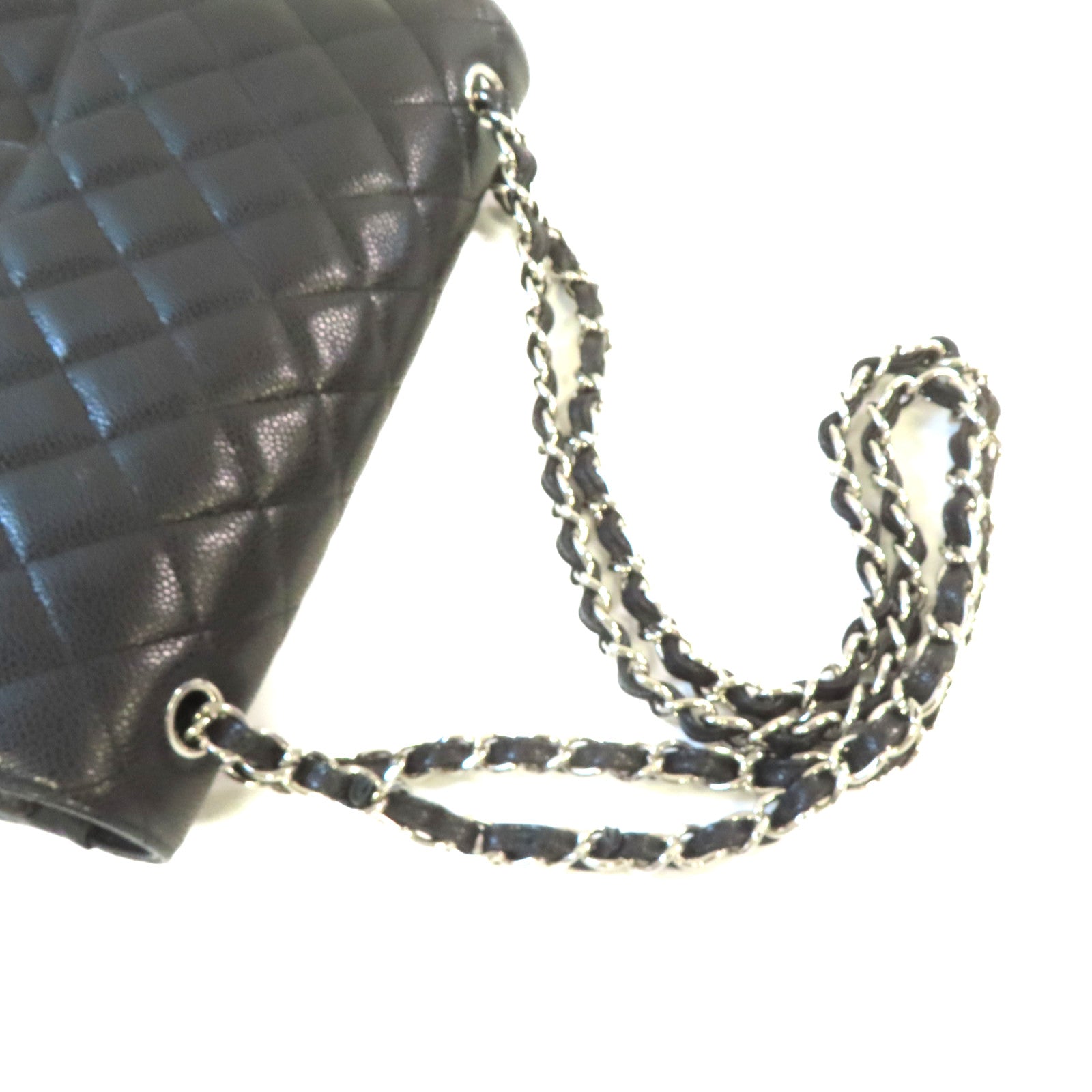 CHANEL **【激減優惠】菱格Caviar皮革Jumbo Chain Shoulder Bag銀扣鏈帶肩背袋黑色