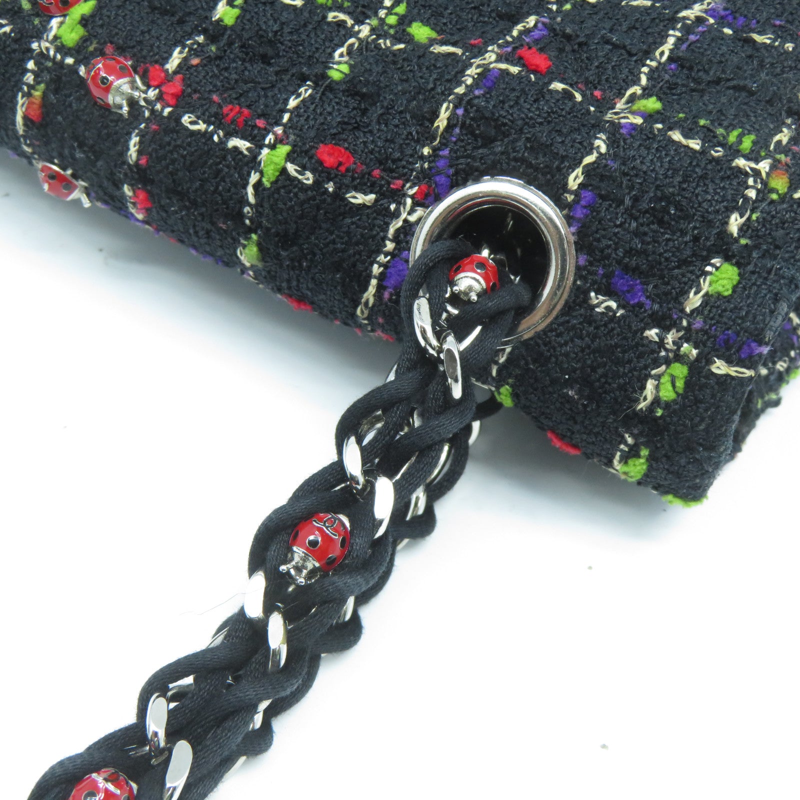 CHANEL 【激減優惠】斜紋軟呢Chain Shoulder Bag銀扣鏈帶肩背袋黑色/紅色