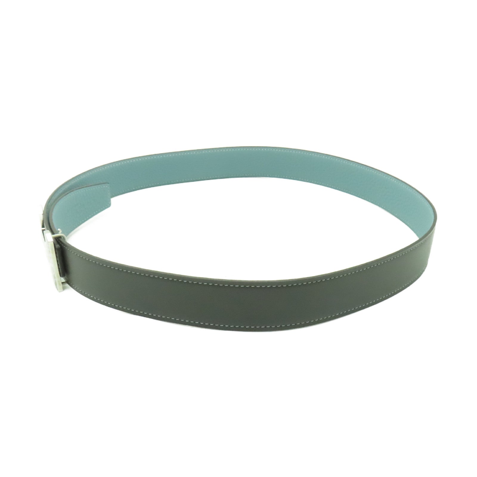 HERMES **【激減優惠】皮革Belt 85cm銀扣皮帶灰色/淺藍色