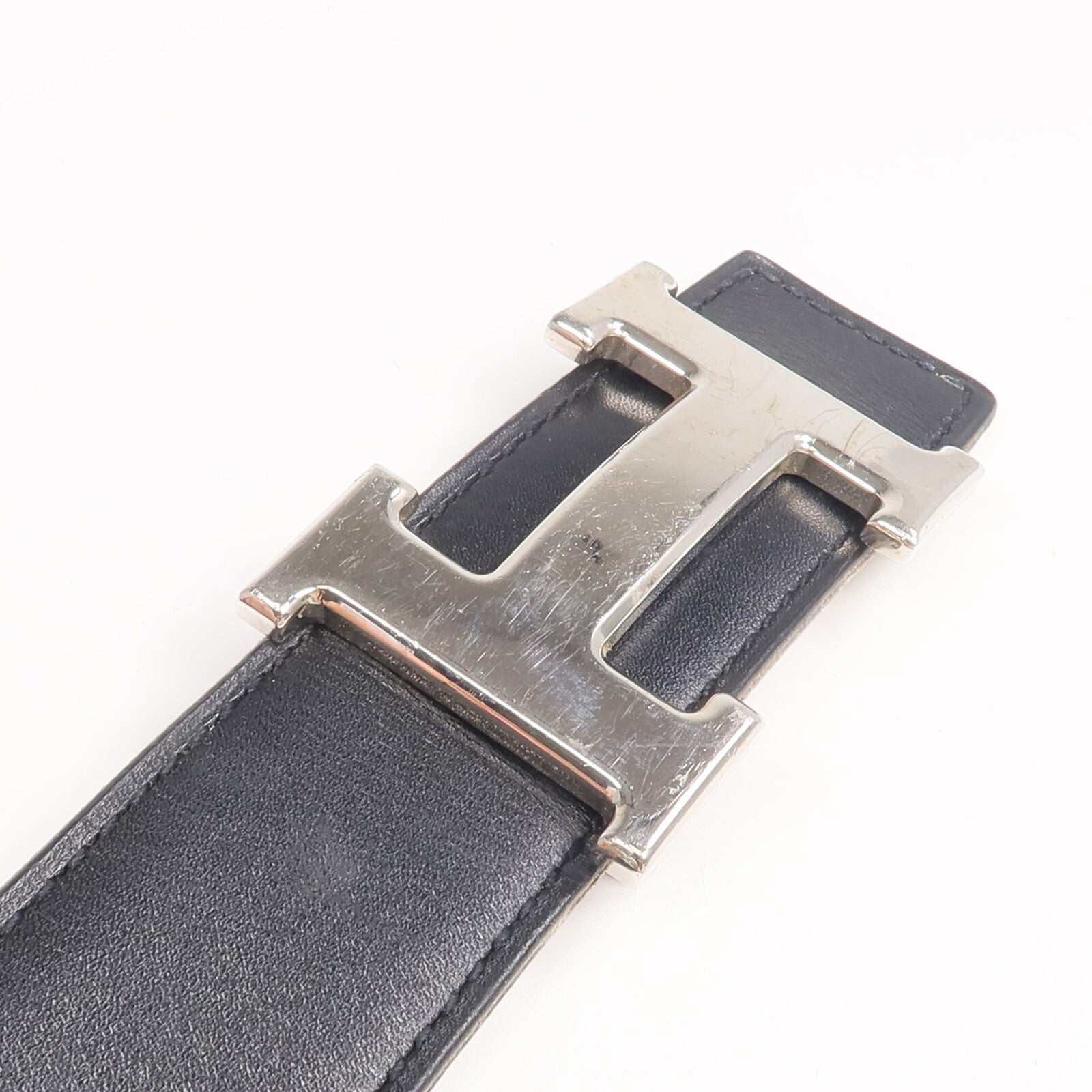 HERMES Togo/Box Calf皮革Constance Belt銀扣皮帶