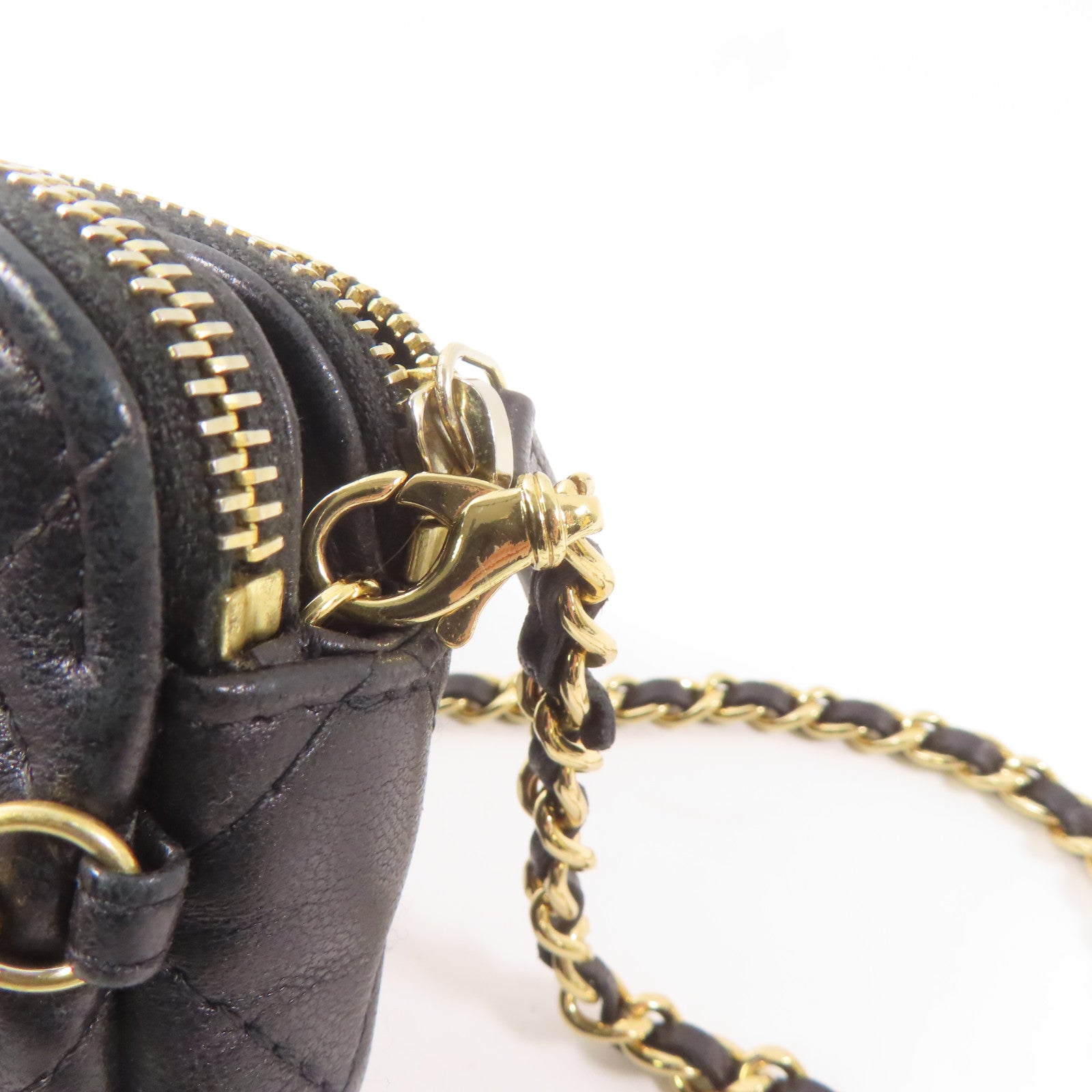 CHANEL 羊皮皮革Chain Shoulder Bag金扣鏈帶肩背袋黑色