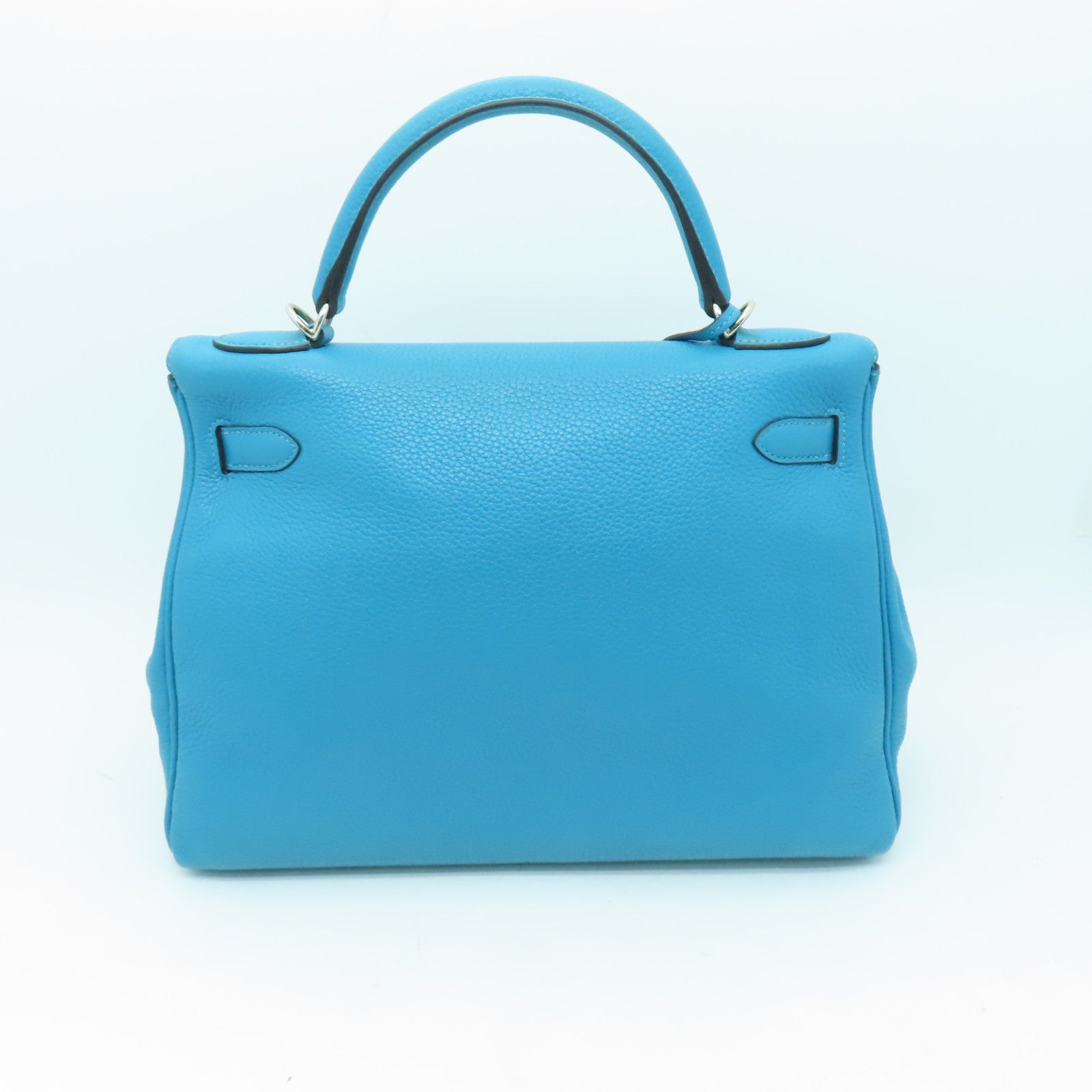 HERMES **【清倉大減價】Clemence皮革Kelly 32銀扣手挽肩背兩用袋綠松石色