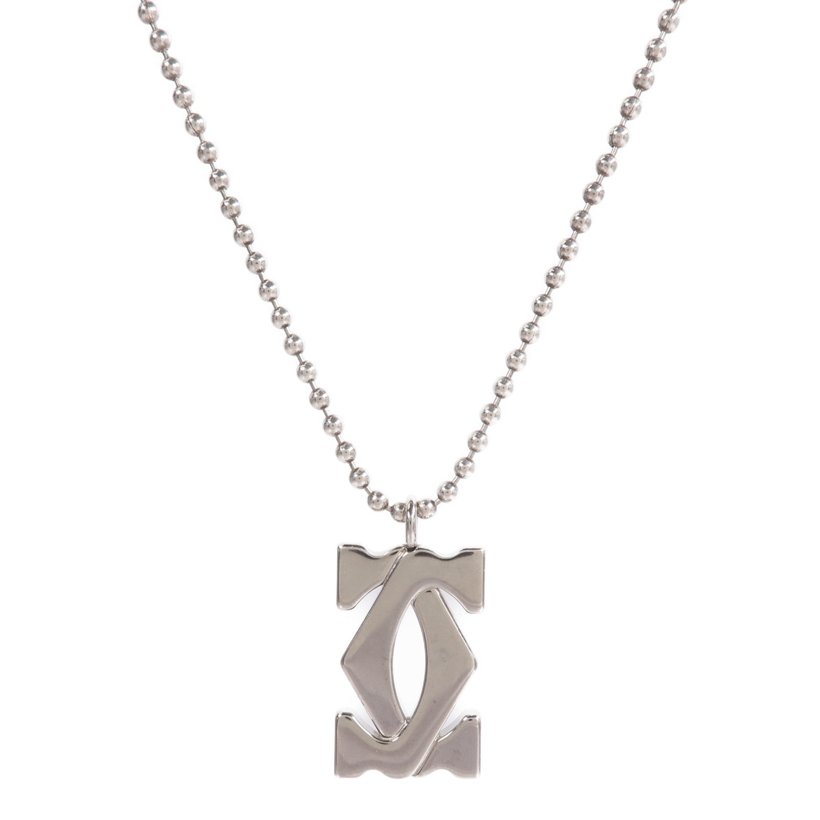 CARTIER 925純銀/不鏽鋼Vintage 2C Logo Pendent Necklace項鍊