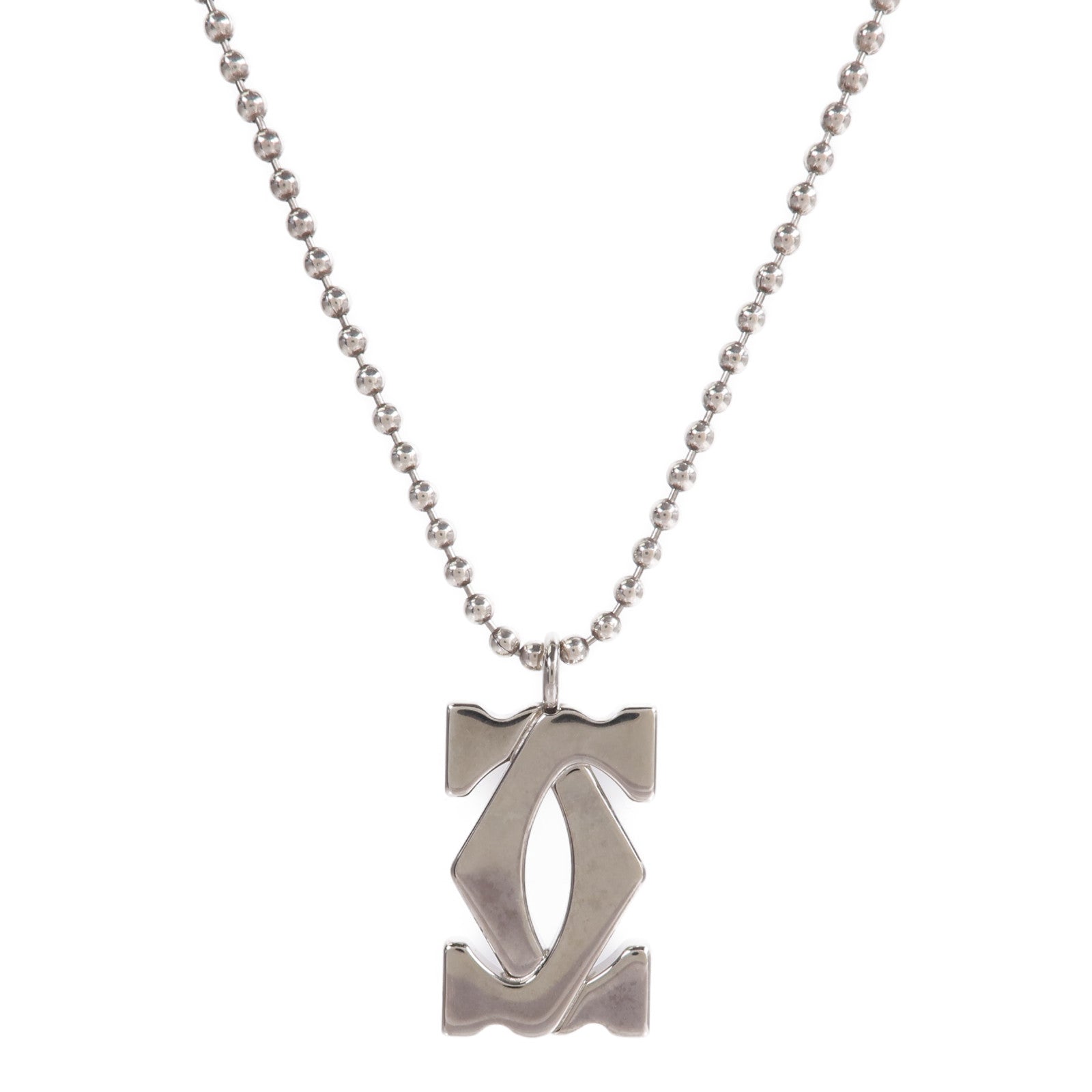 CARTIER 925純銀/不鏽鋼Vintage 2C Logo Pendent Necklace項鍊