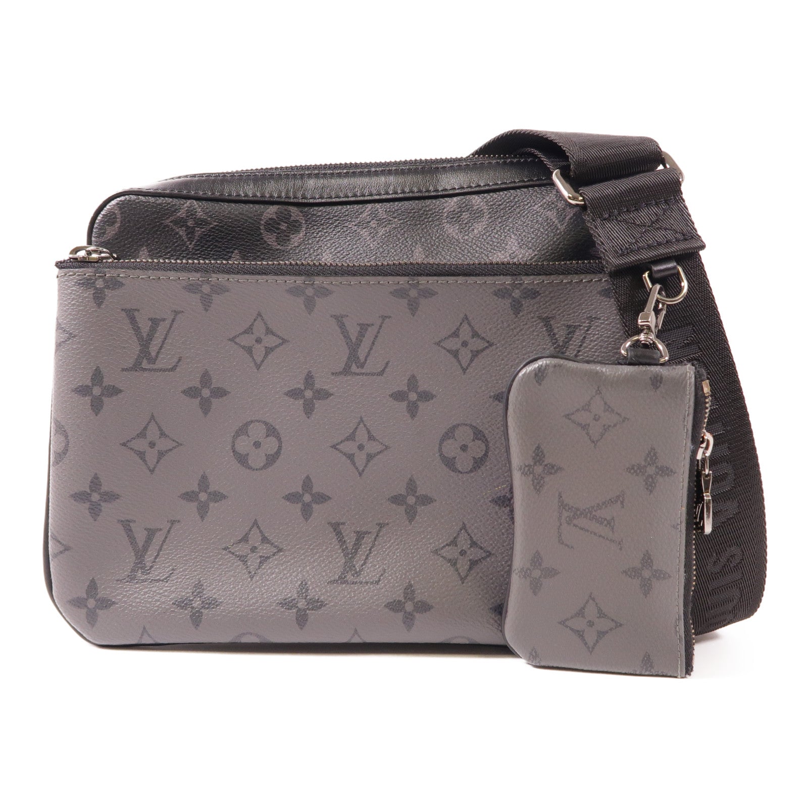 LOUIS VUITTON Monogram Eclipse Reverse Trio Messenger銀扣肩背袋