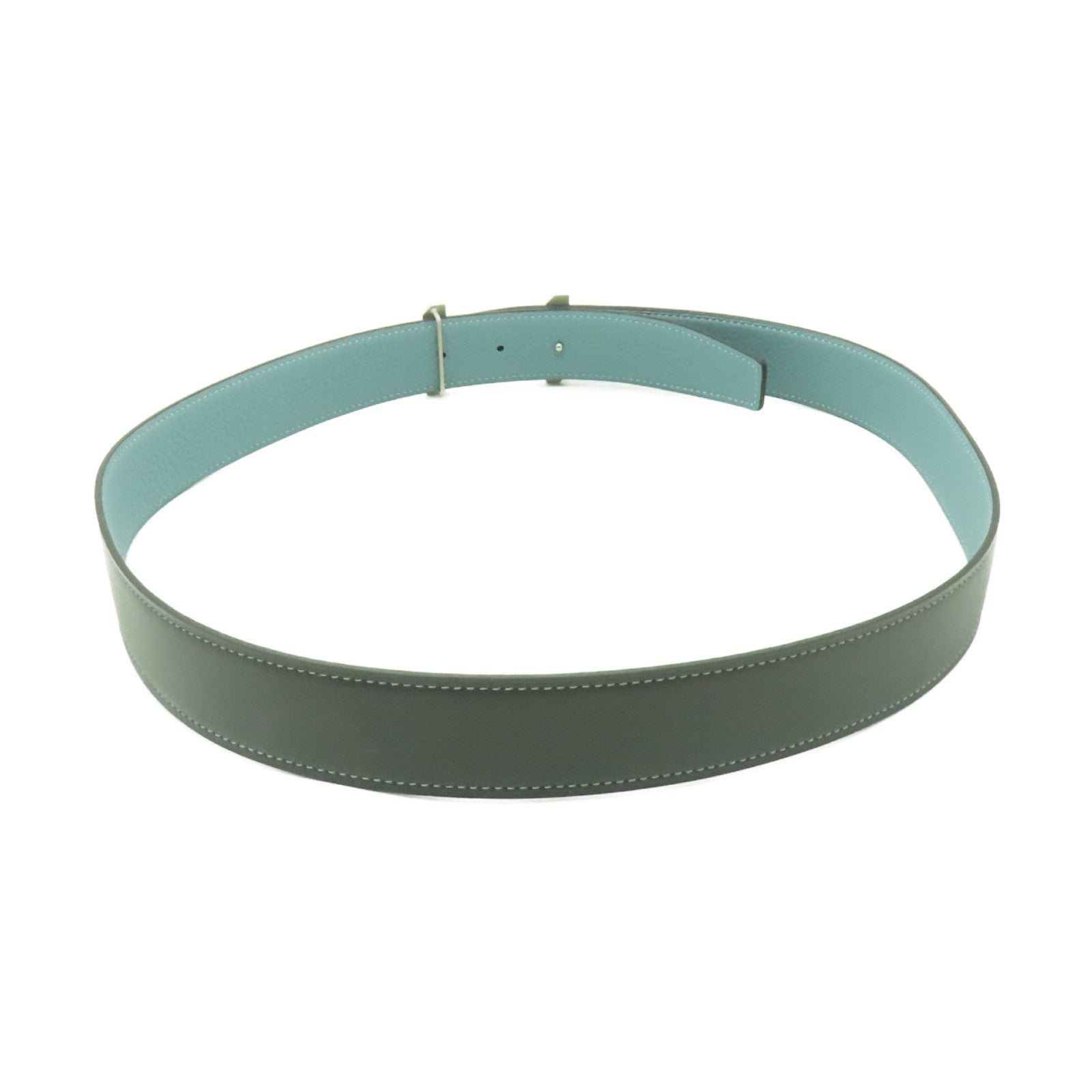 HERMES **【激減優惠】皮革Belt 85cm銀扣皮帶灰色/淺藍色