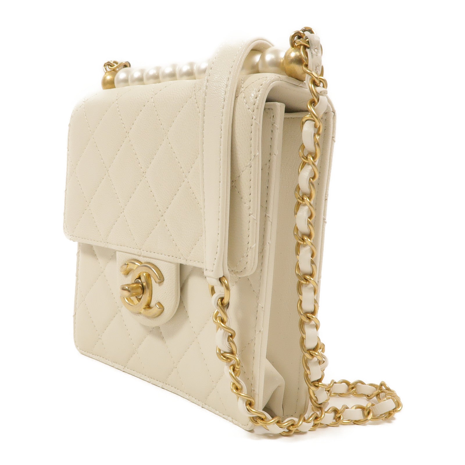 CHANEL 牛皮皮革Chic Pearl Flap Bag鏈帶肩背袋