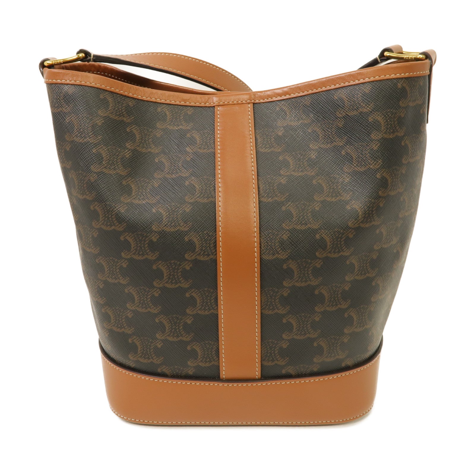 CELINE 塗層帆布Small Bucket In Triomphe金扣肩背袋棕色