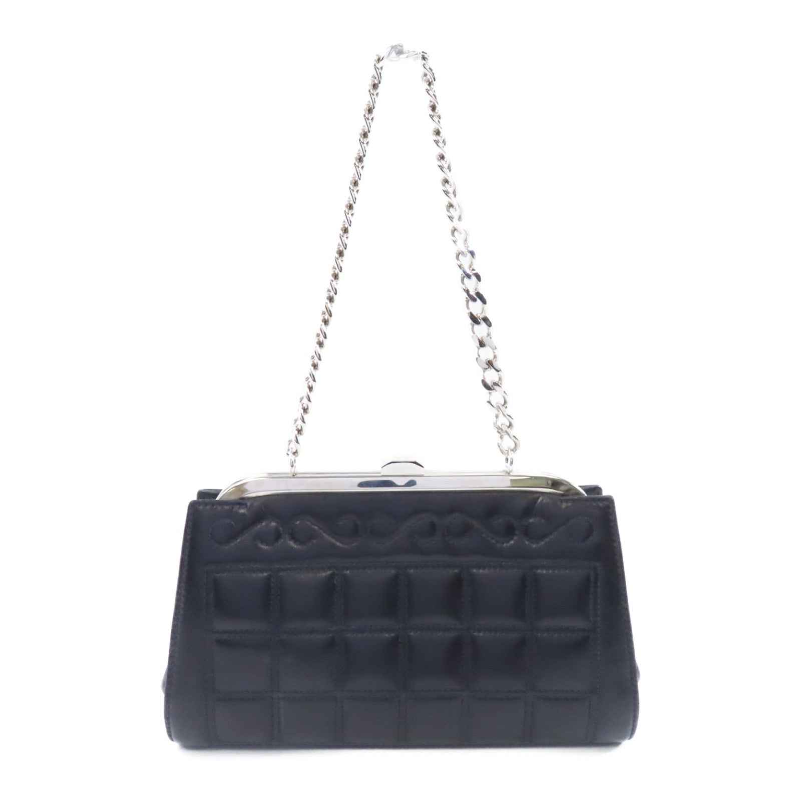 CHANEL 皮革Chain Handbag銀扣鏈帶手挽袋黑色