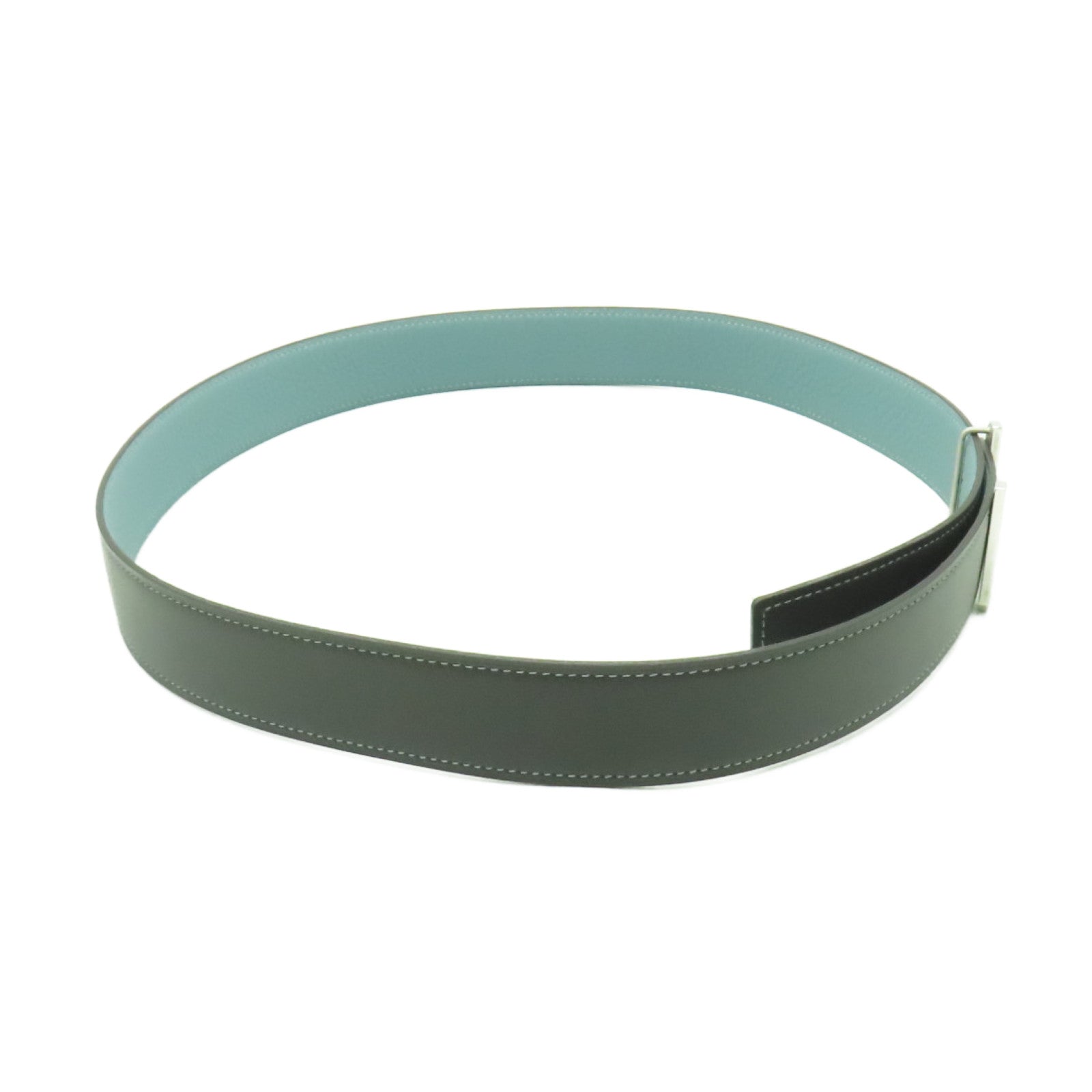 HERMES **【激減優惠】皮革Belt 85cm銀扣皮帶灰色/淺藍色