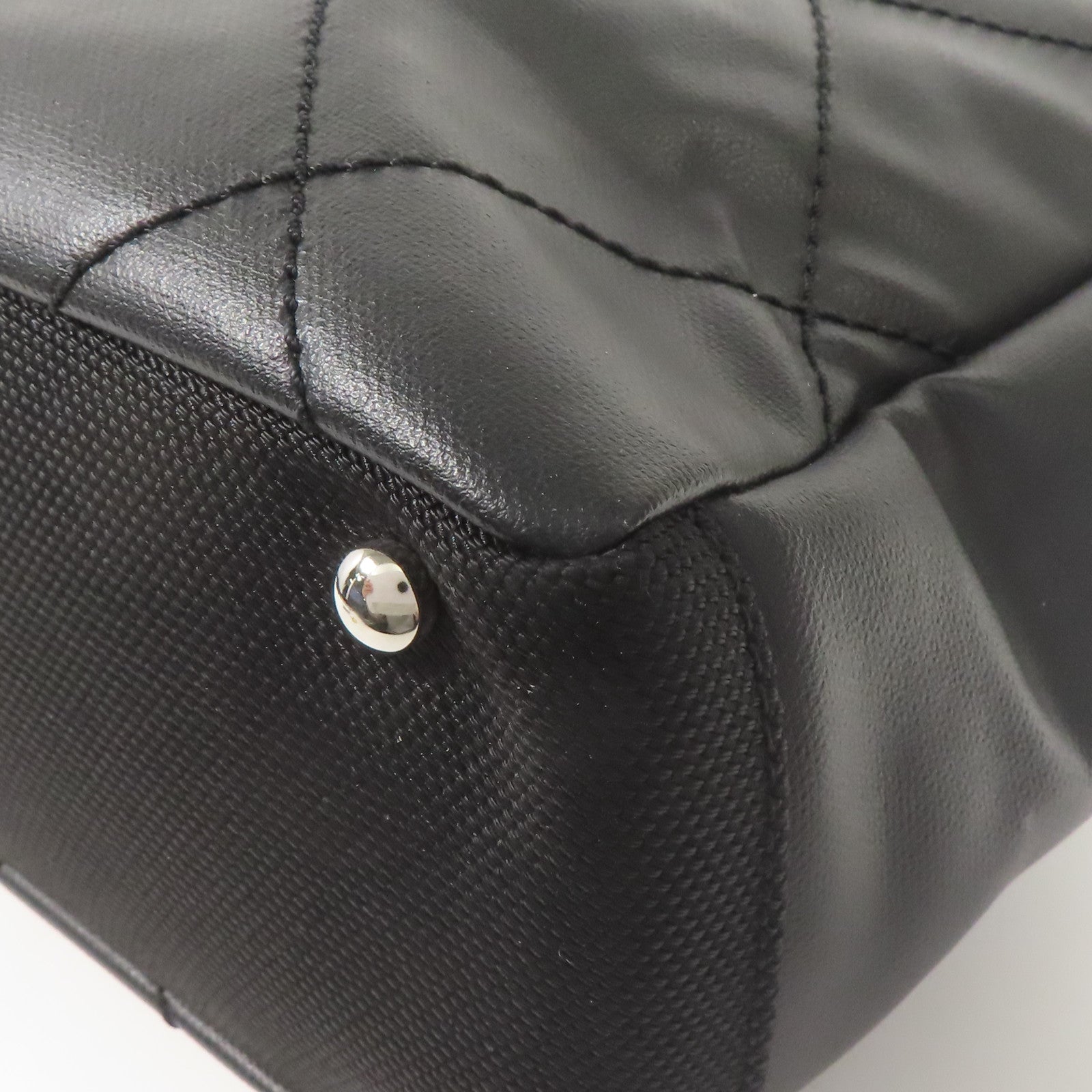 CHANEL 牛皮皮革/帆布Shoulder Bag銀扣肩背袋