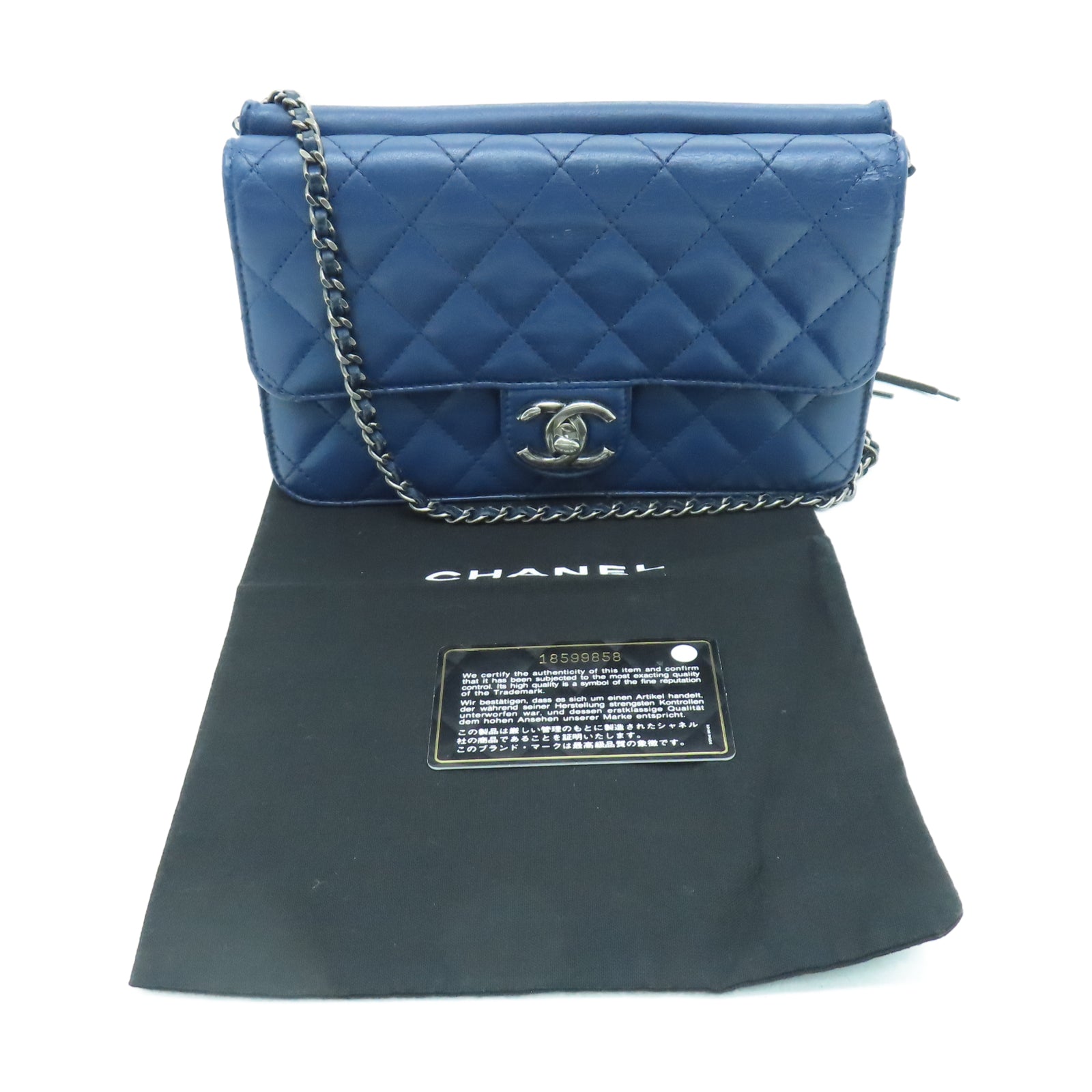 CHANEL 【清倉大減價】菱格羊皮皮革Chain Shoulder銀扣鏈帶肩背袋藍色