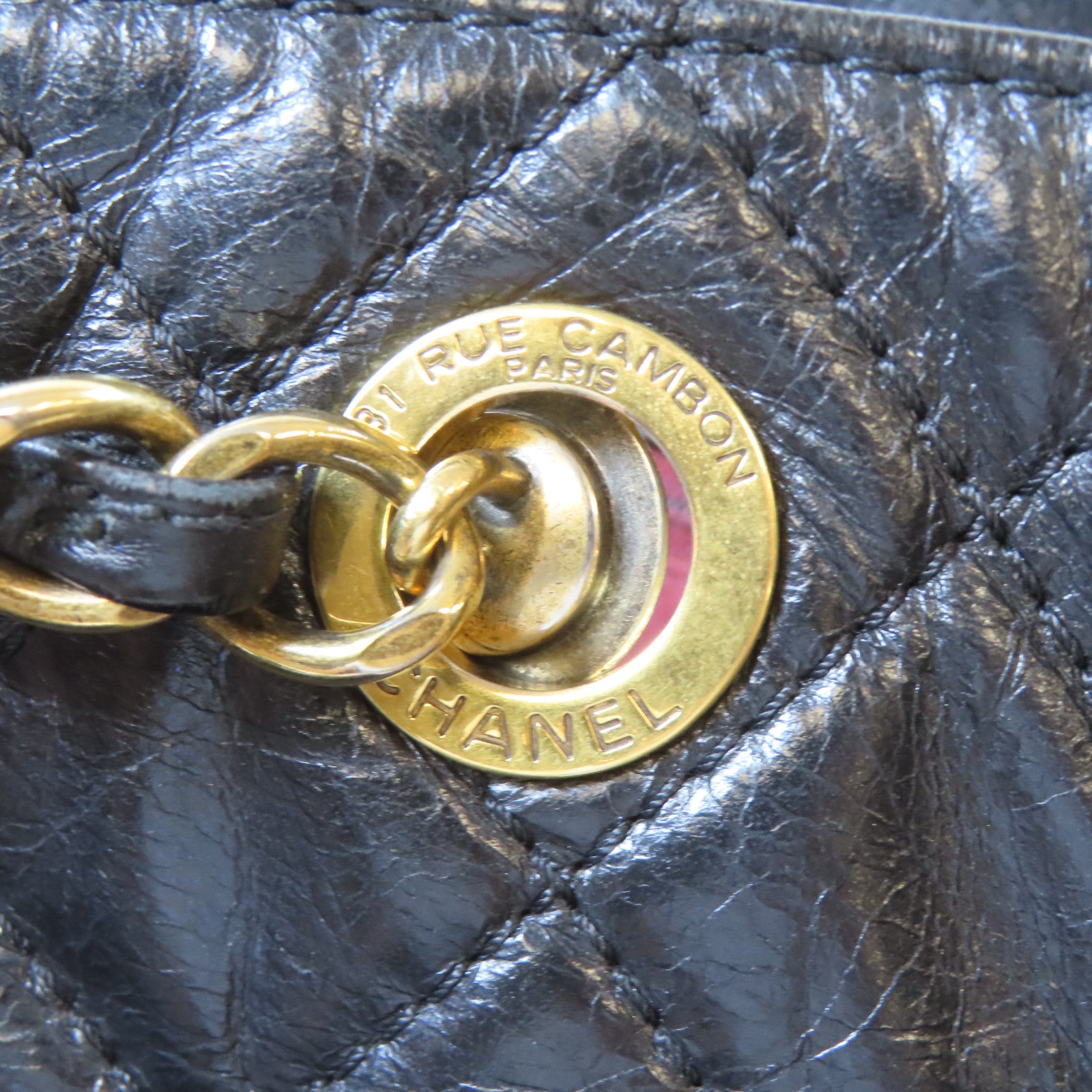 CHANEL 【激減優惠】菱格牛皮皮革Shoulder Bag金扣鏈帶肩背袋黑色