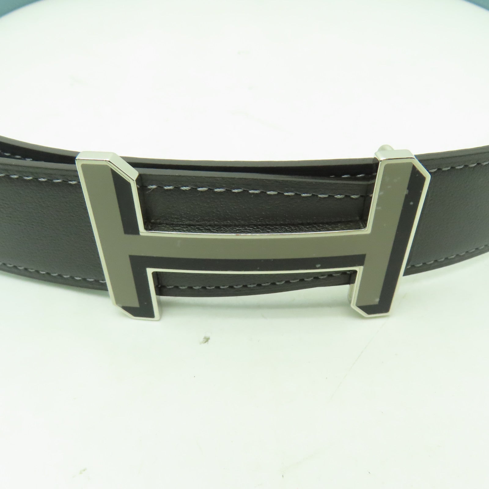 HERMES **【激減優惠】皮革Belt 85cm銀扣皮帶灰色/淺藍色