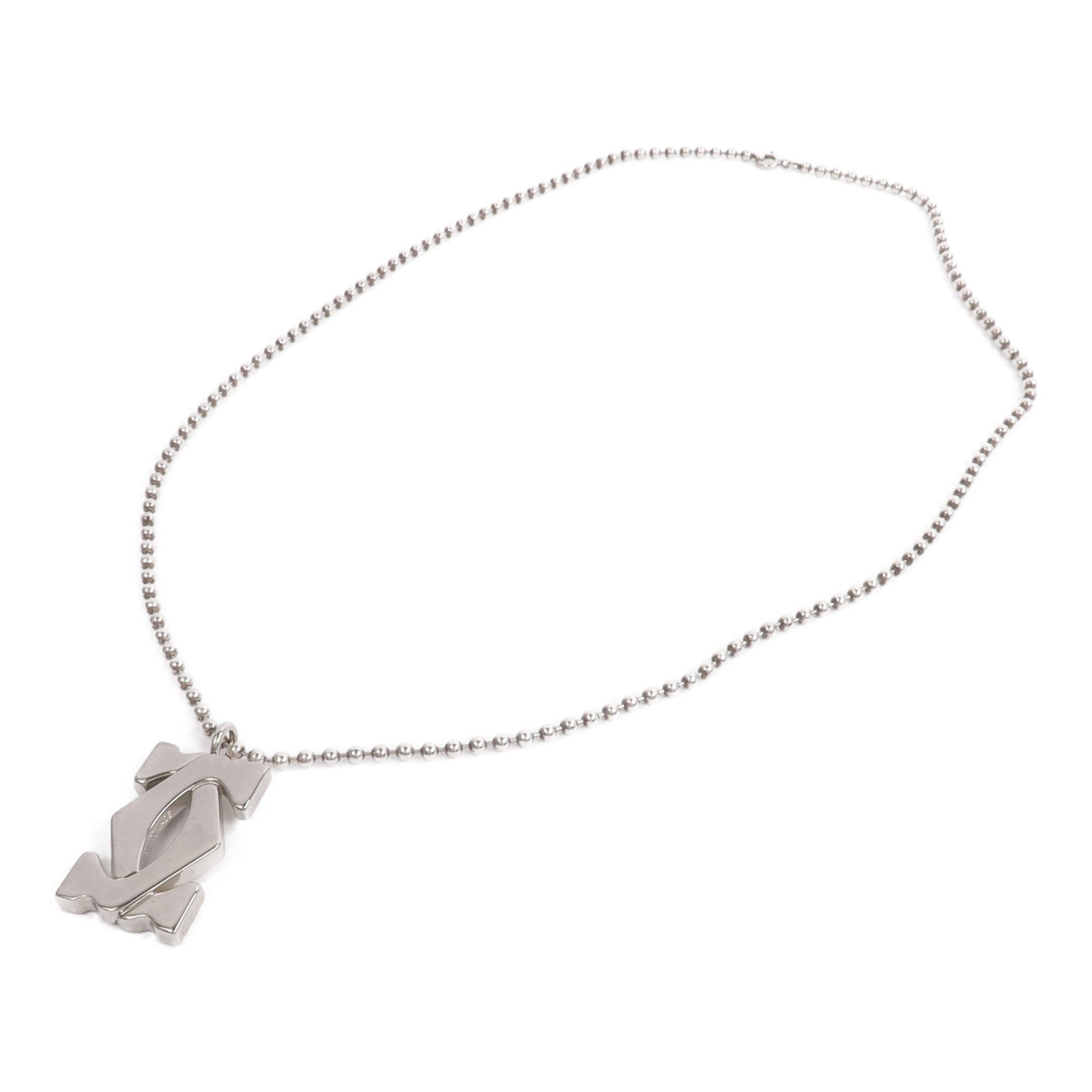 CARTIER 925純銀/不鏽鋼Vintage 2C Logo Pendent Necklace項鍊