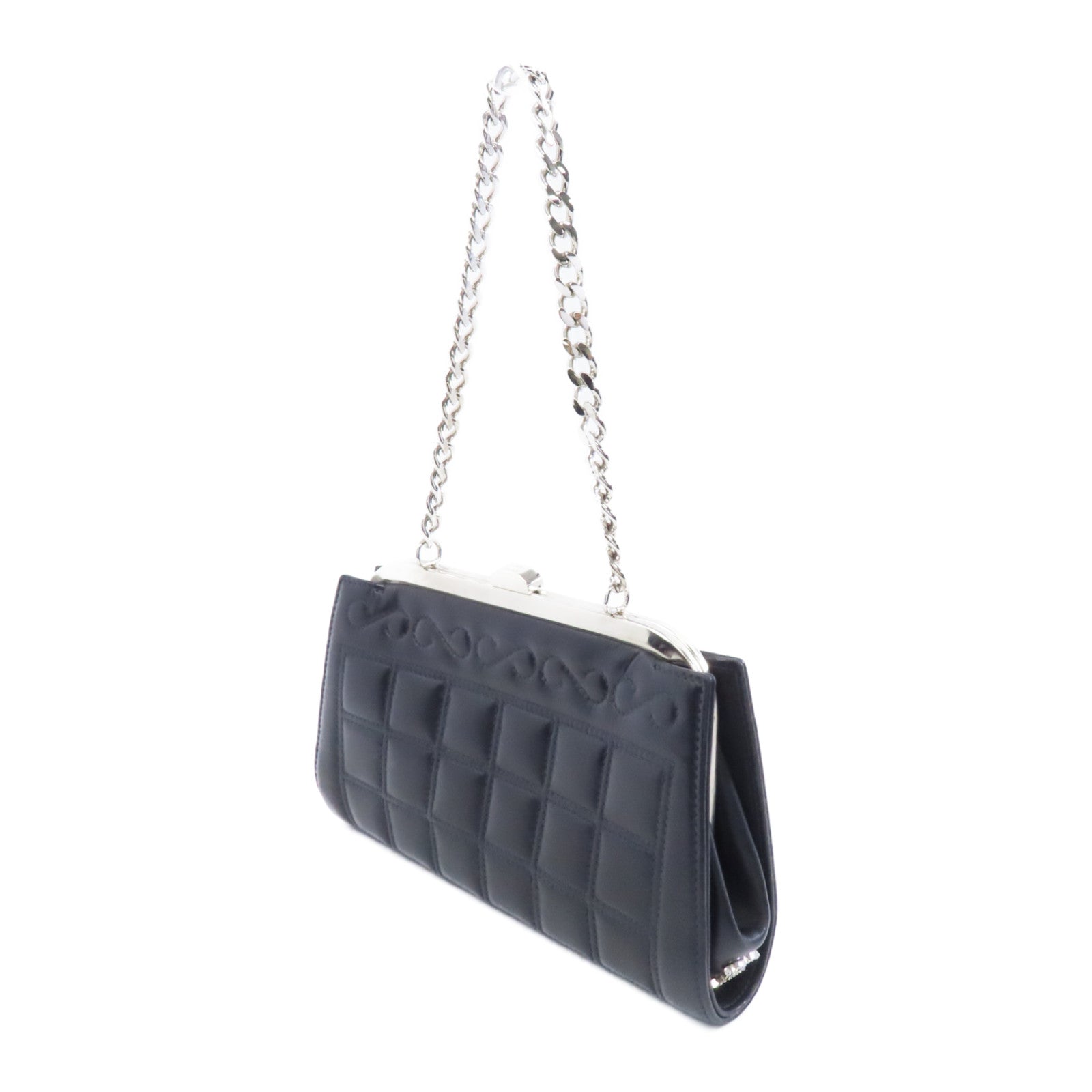 CHANEL 皮革Chain Handbag銀扣鏈帶手挽袋黑色