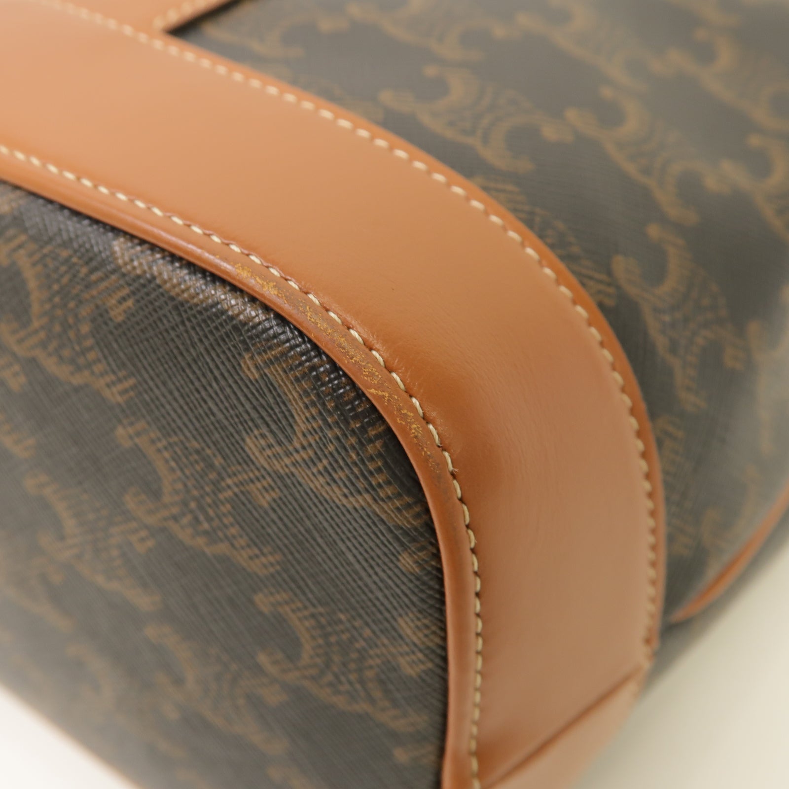 CELINE 塗層帆布Small Bucket In Triomphe金扣肩背袋棕色