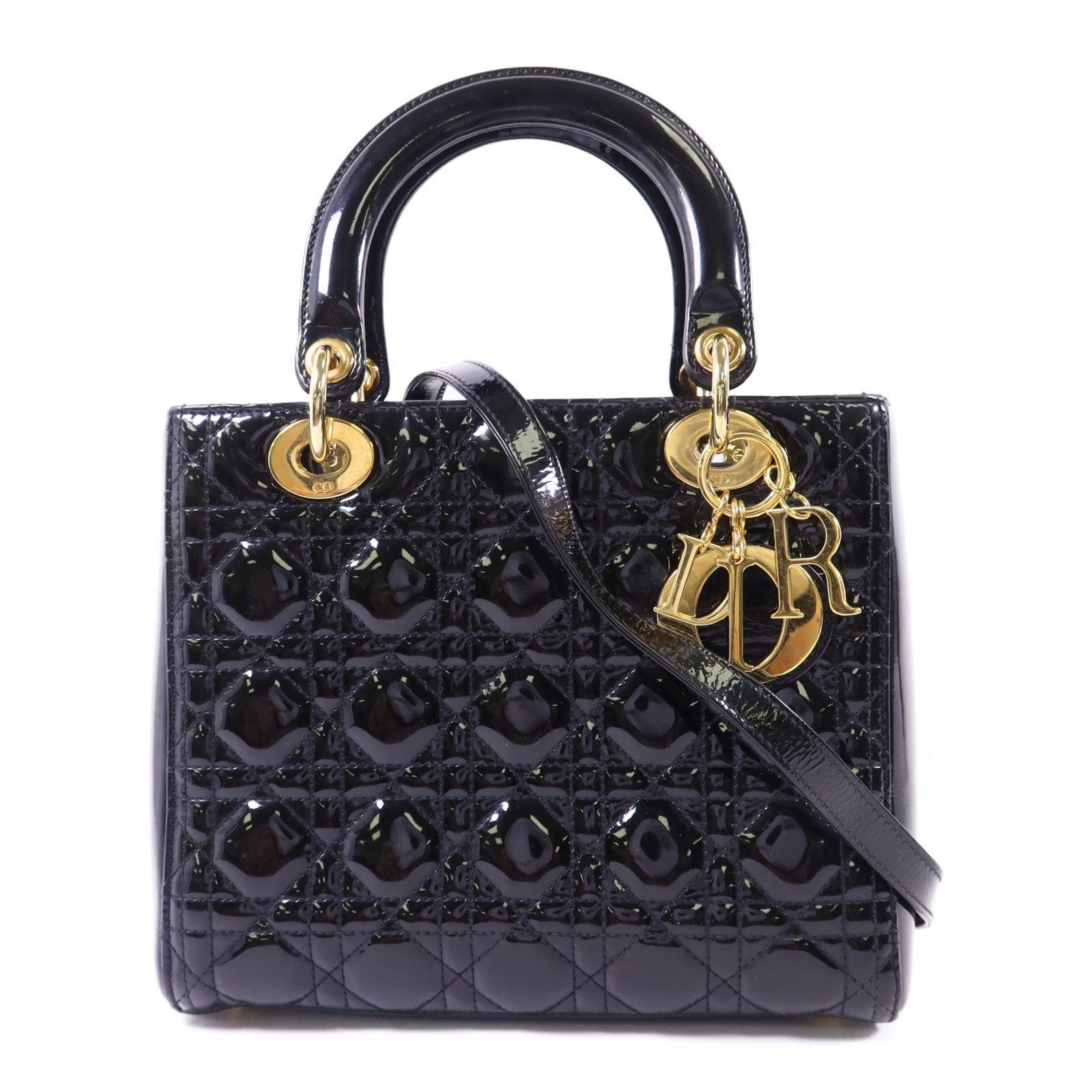 Dior 漆皮皮革Lady Dior金扣手挽肩背兩用袋