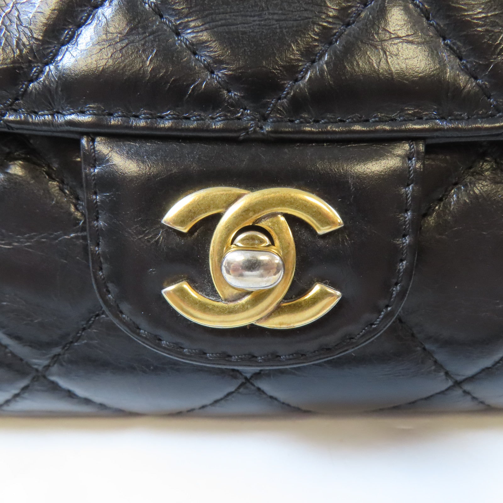 CHANEL 【激減優惠】菱格牛皮皮革Shoulder Bag金扣鏈帶肩背袋黑色