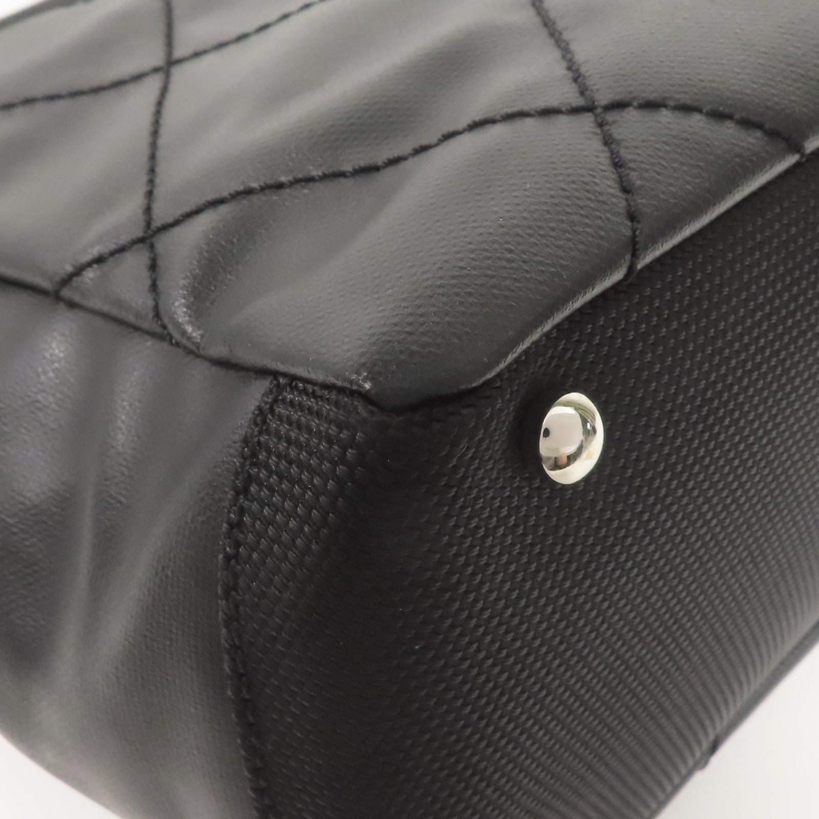 CHANEL 牛皮皮革/帆布Shoulder Bag銀扣肩背袋