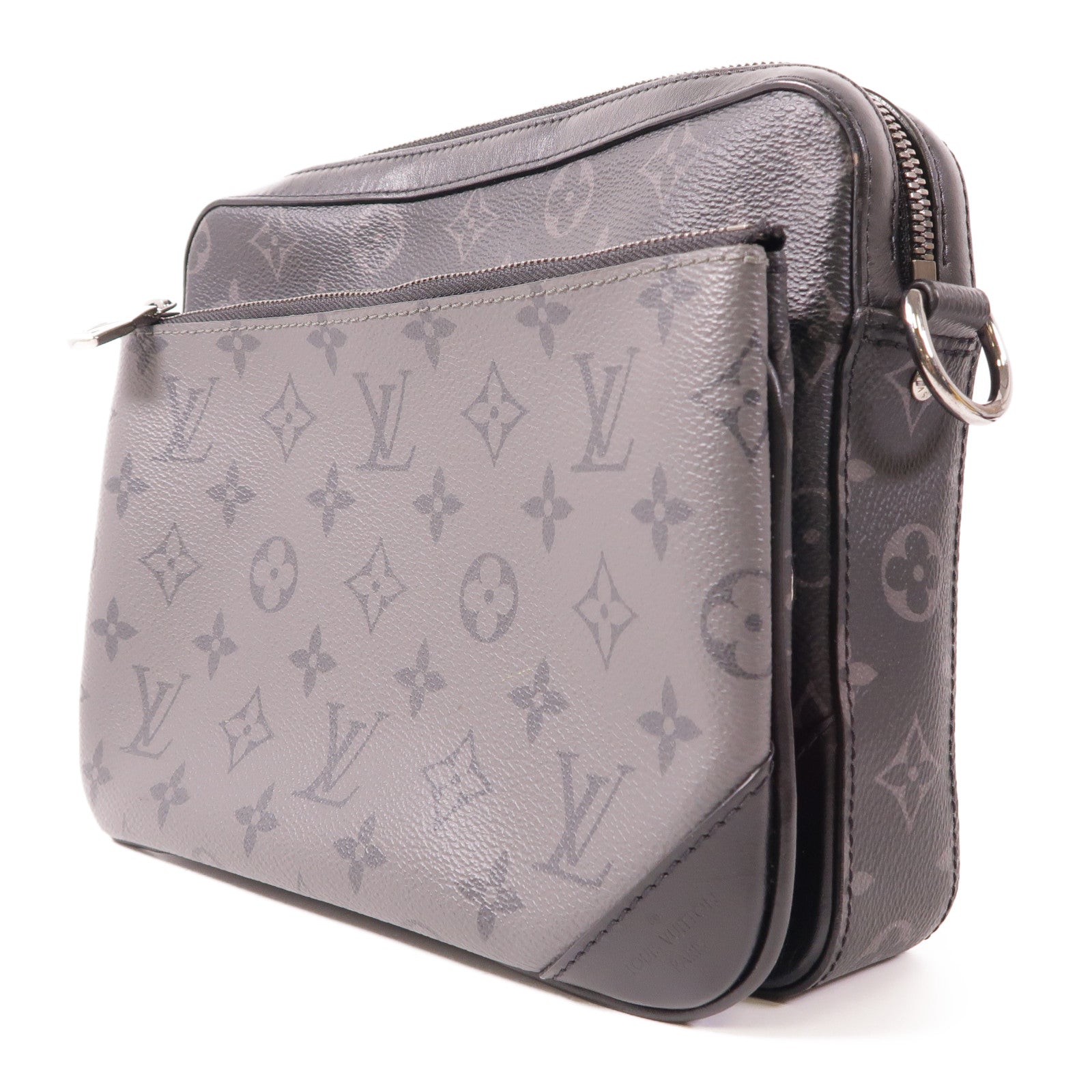 LOUIS VUITTON Monogram Eclipse Reverse Trio Messenger銀扣肩背袋