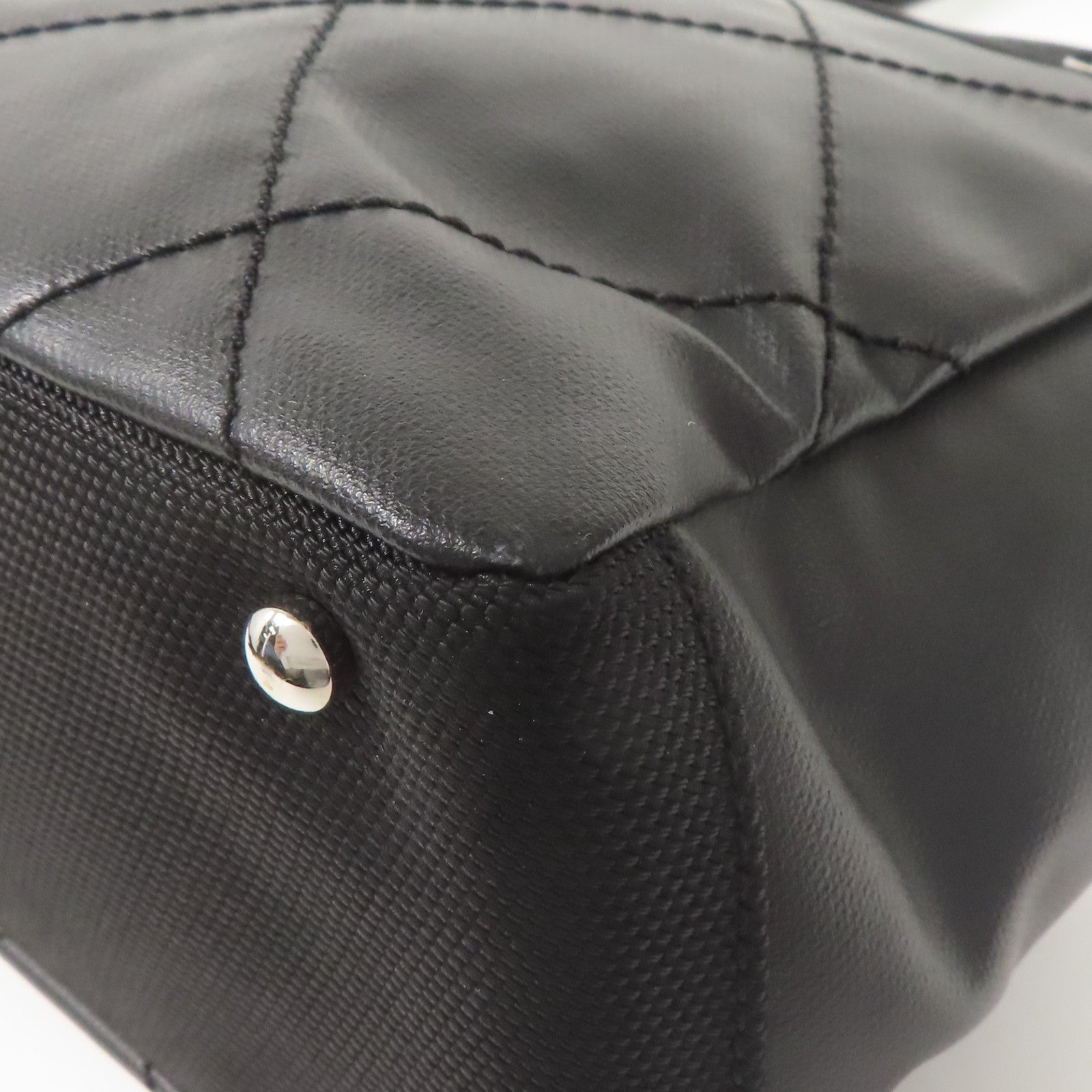 CHANEL 牛皮皮革/帆布Shoulder Bag銀扣肩背袋