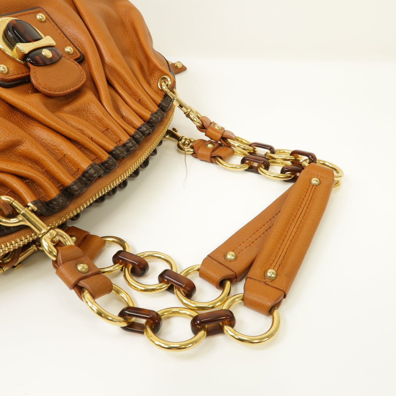 MARC JACOBS 【激減優惠】牛皮皮革Chain Shoulder Bag金扣鏈帶肩背袋棕色