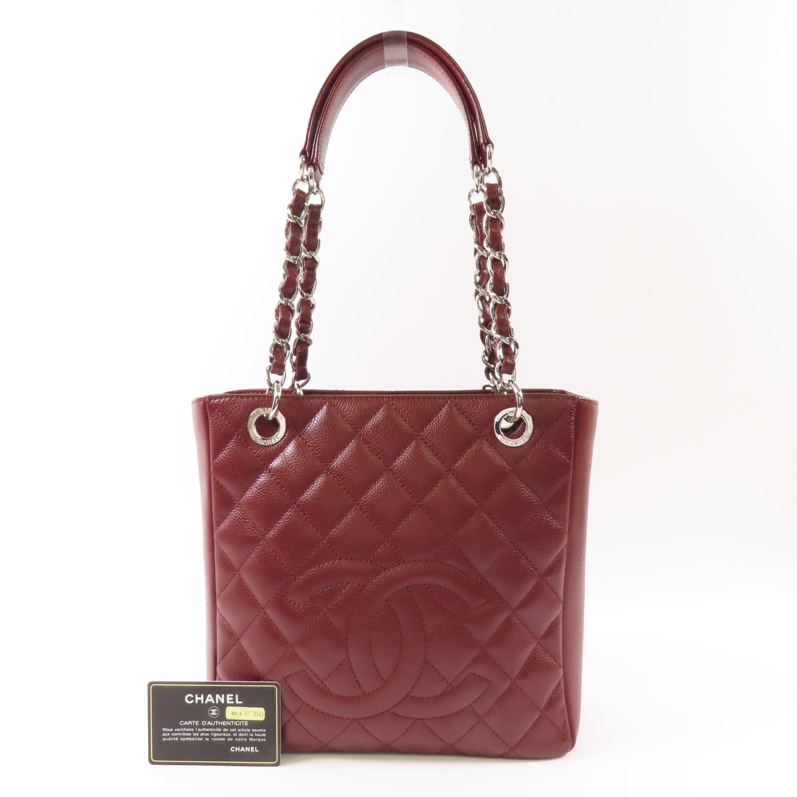 CHANEL 牛皮皮革PST Petite Shopping Tote Bag銀扣鏈帶肩背袋