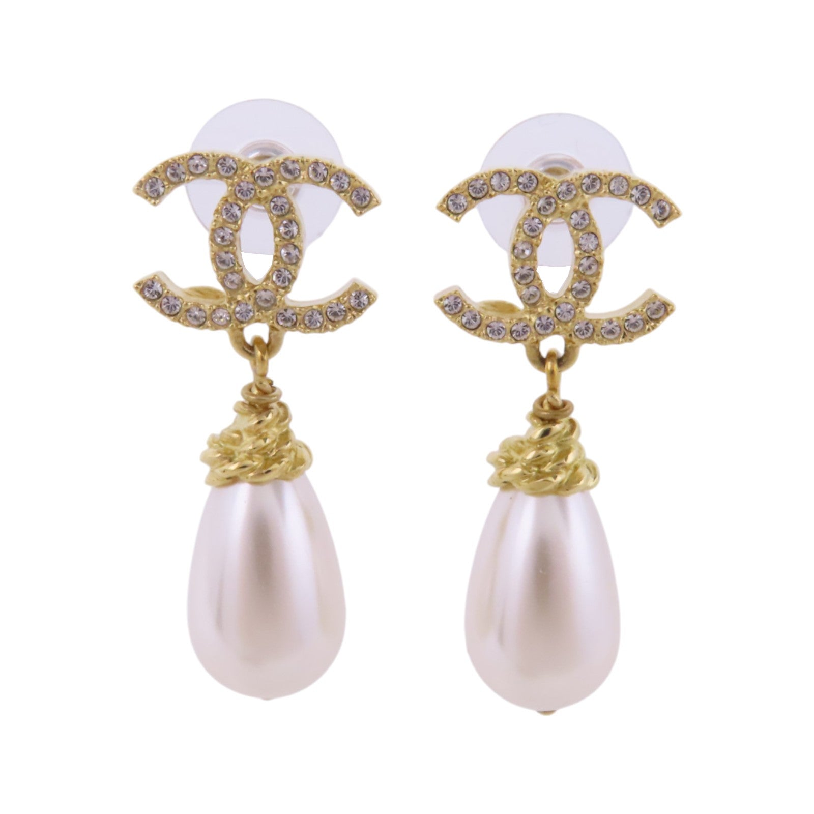 CHANEL 金屬/水鑽/仿珍珠Earrings金扣耳環
